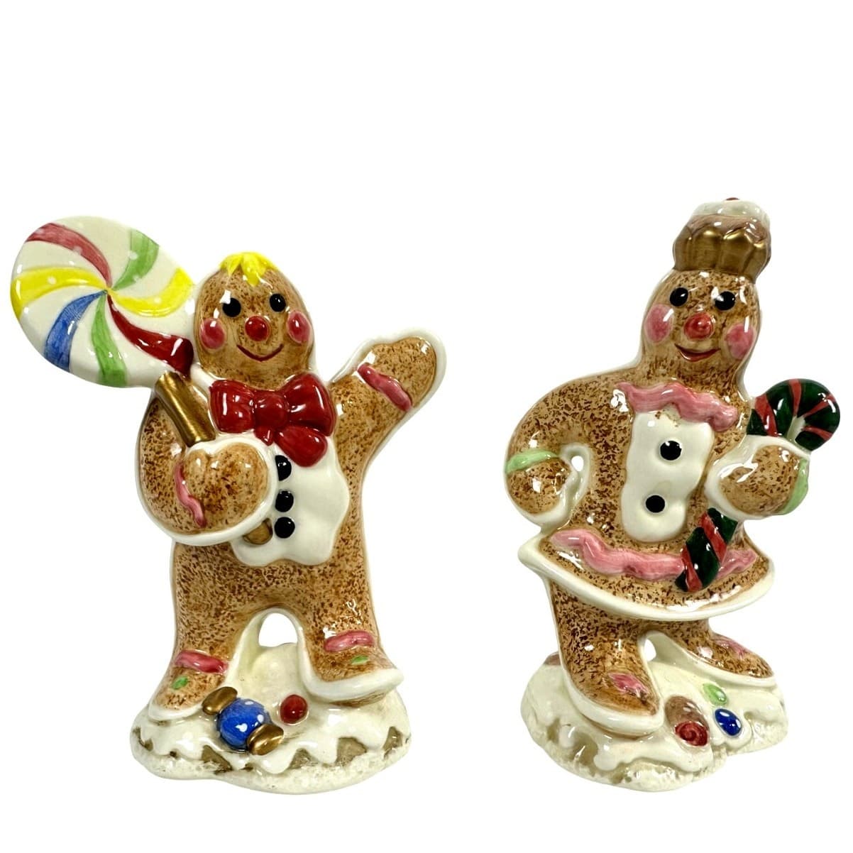 Fitz Floyd Candy Lane Express Holiday Gingerbread Couple Salt & Pepper-No box