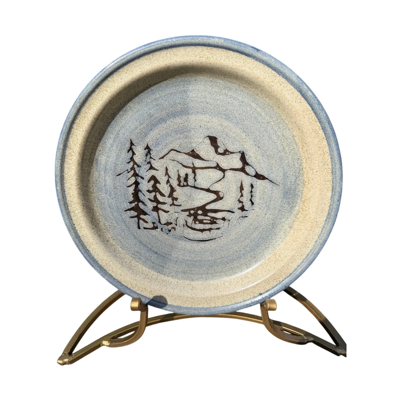 Bill Aitken Studio Pottery Plate 11” Colorado Mountain Spruce Landscape Signed - Thumbnail 2