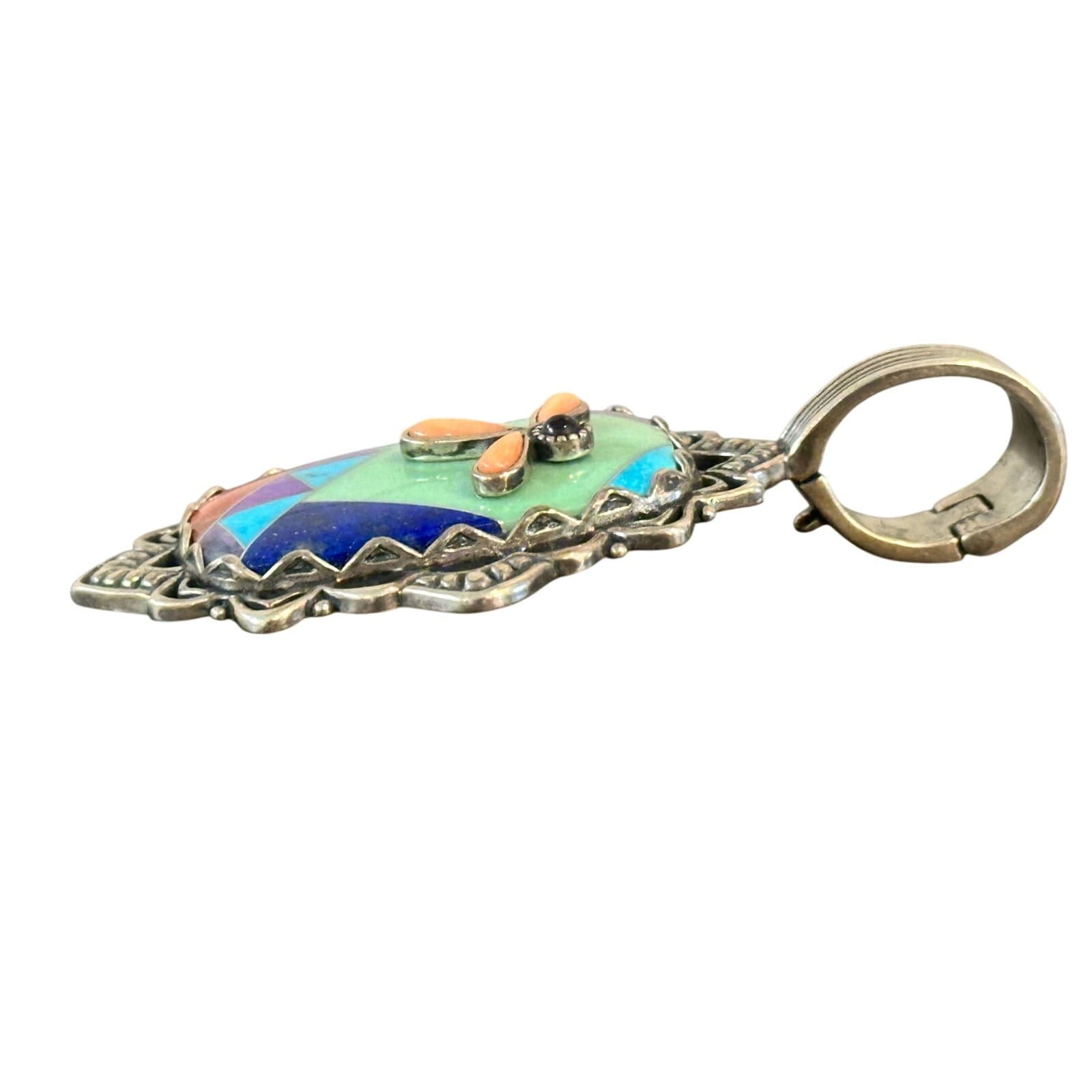 Carolyn Pollack Sterling Multi Gemstone Vintage Dragonfly Pendant Enhancer - Thumbnail 5