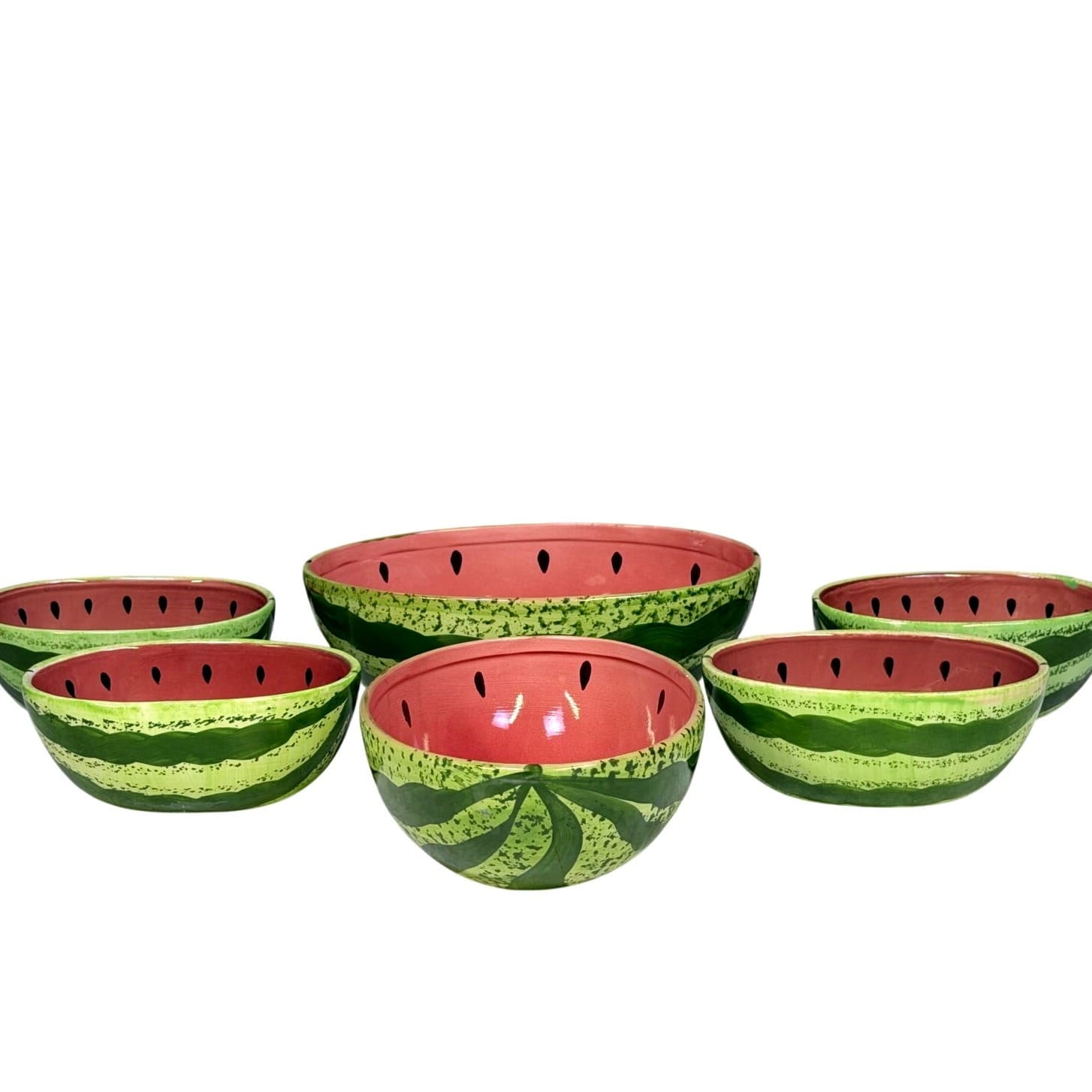 Watermelon Design Unique 6-PC Salad Set-2 Serving Bowls/4 Individual Salad Bowls