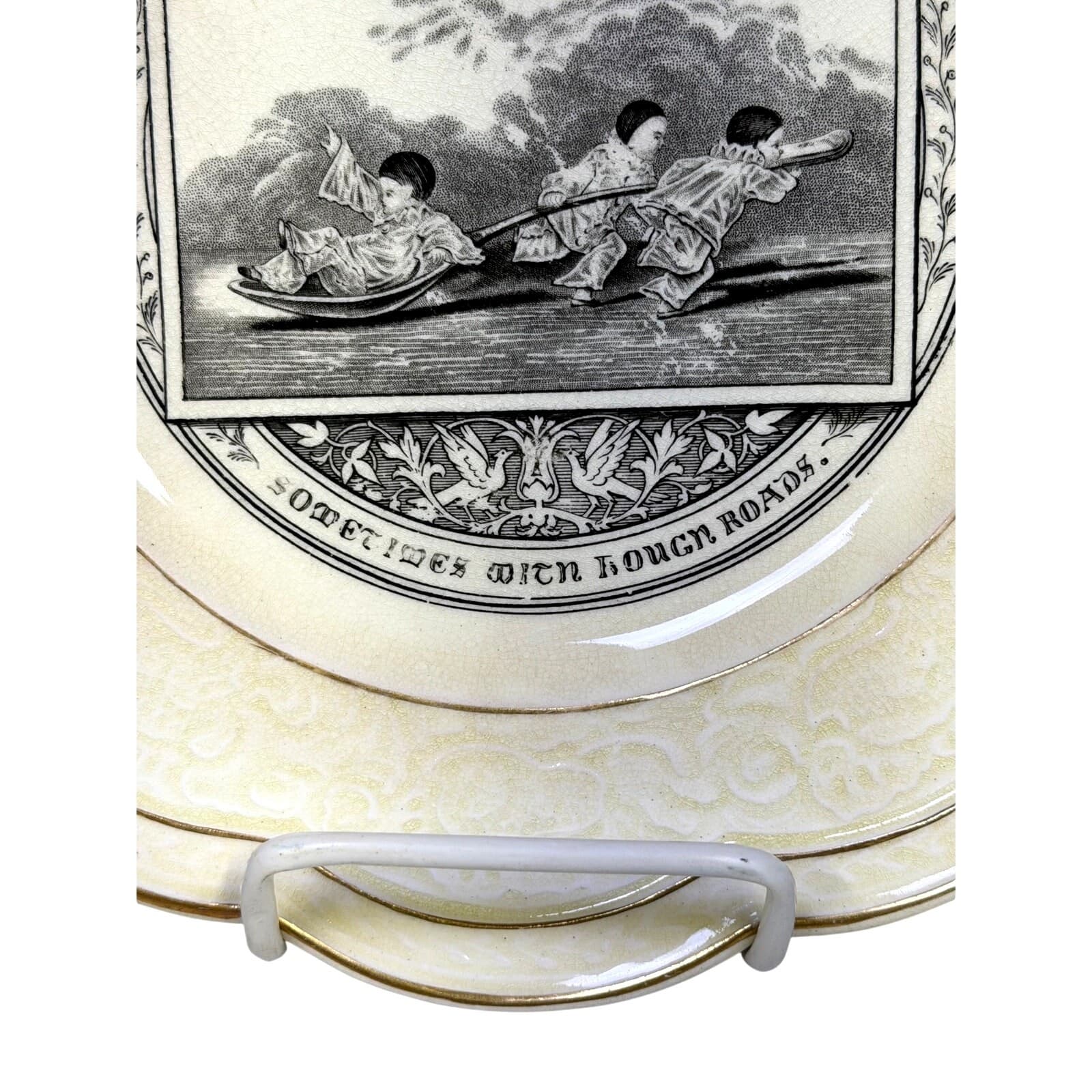 Antique Wedgwood c. 1877 Card Motto Series Plate 'You Must Be Content...' Rare - Thumbnail 6