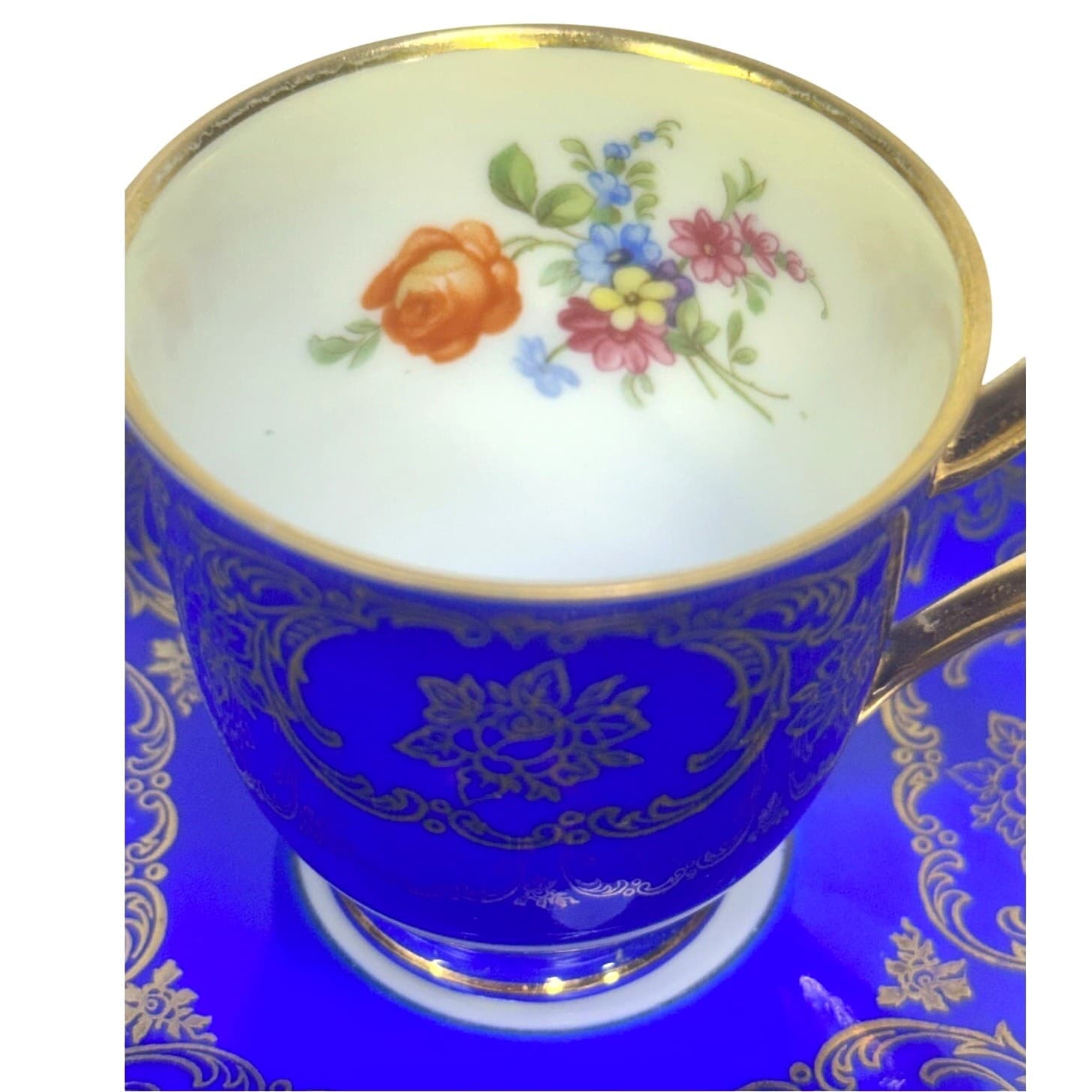 Bavaria Tirschenreuth PT Germany Demitasse Cobalt Green Rose Pink Cup Saucers 4 - Thumbnail 7