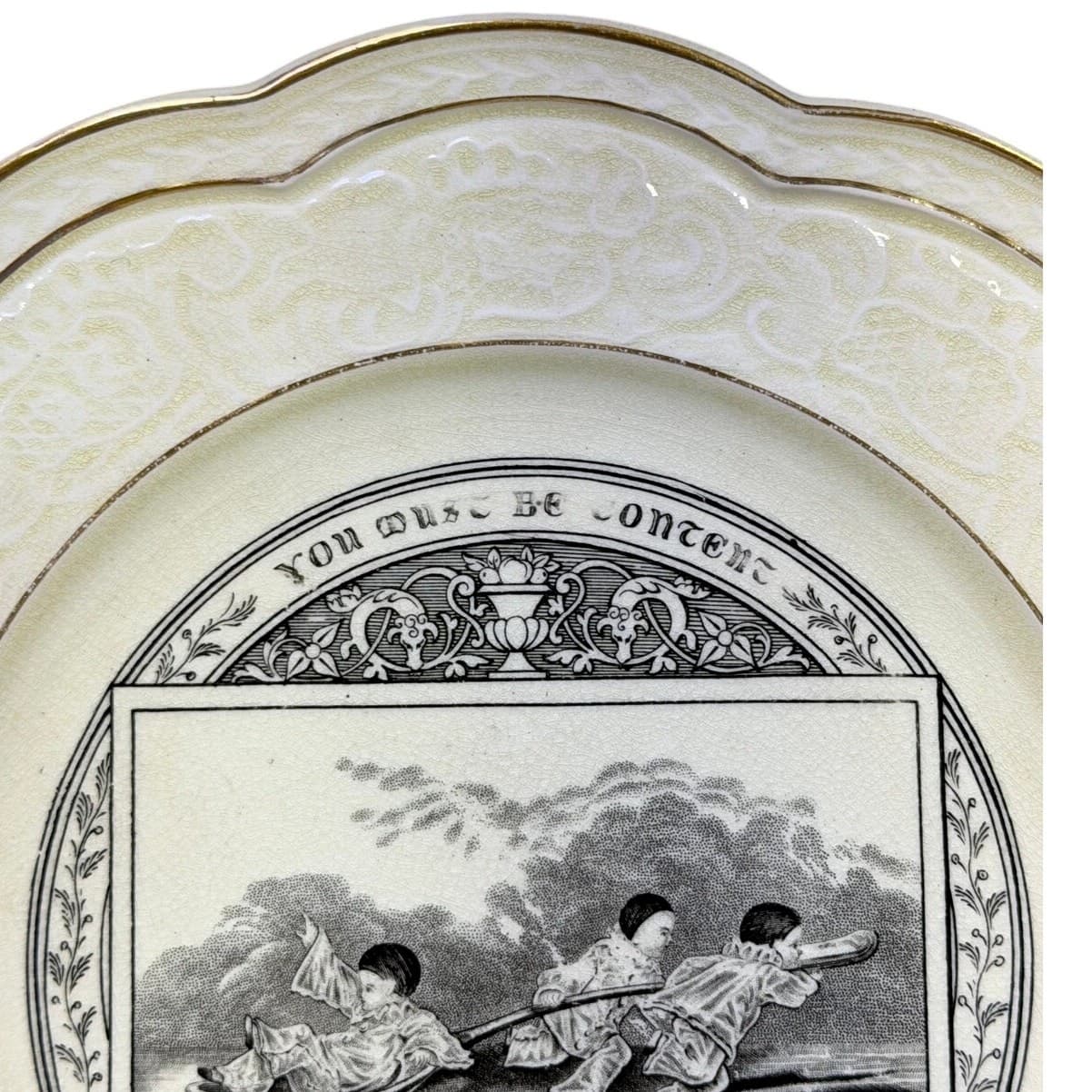 Antique Wedgwood c. 1877 Card Motto Series Plate 'You Must Be Content...' Rare - Thumbnail 4
