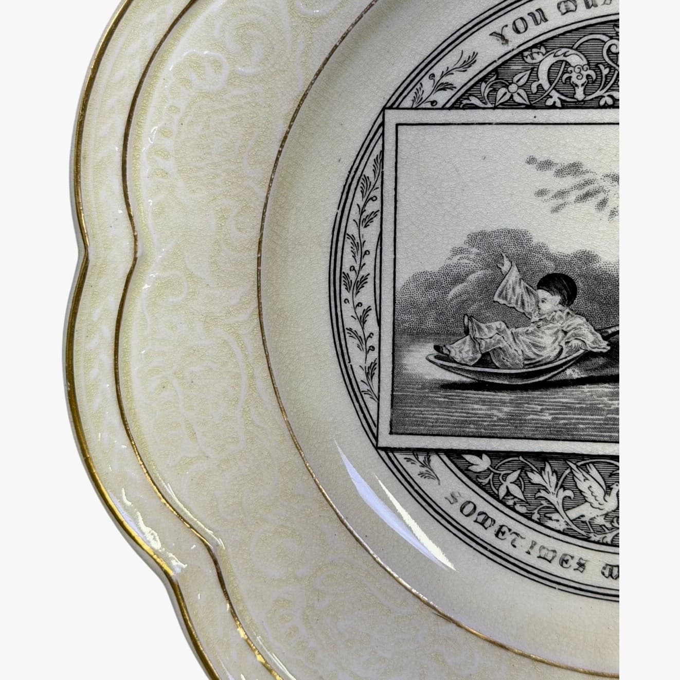 Antique Wedgwood c. 1877 Card Motto Series Plate 'You Must Be Content...' Rare - Thumbnail 3