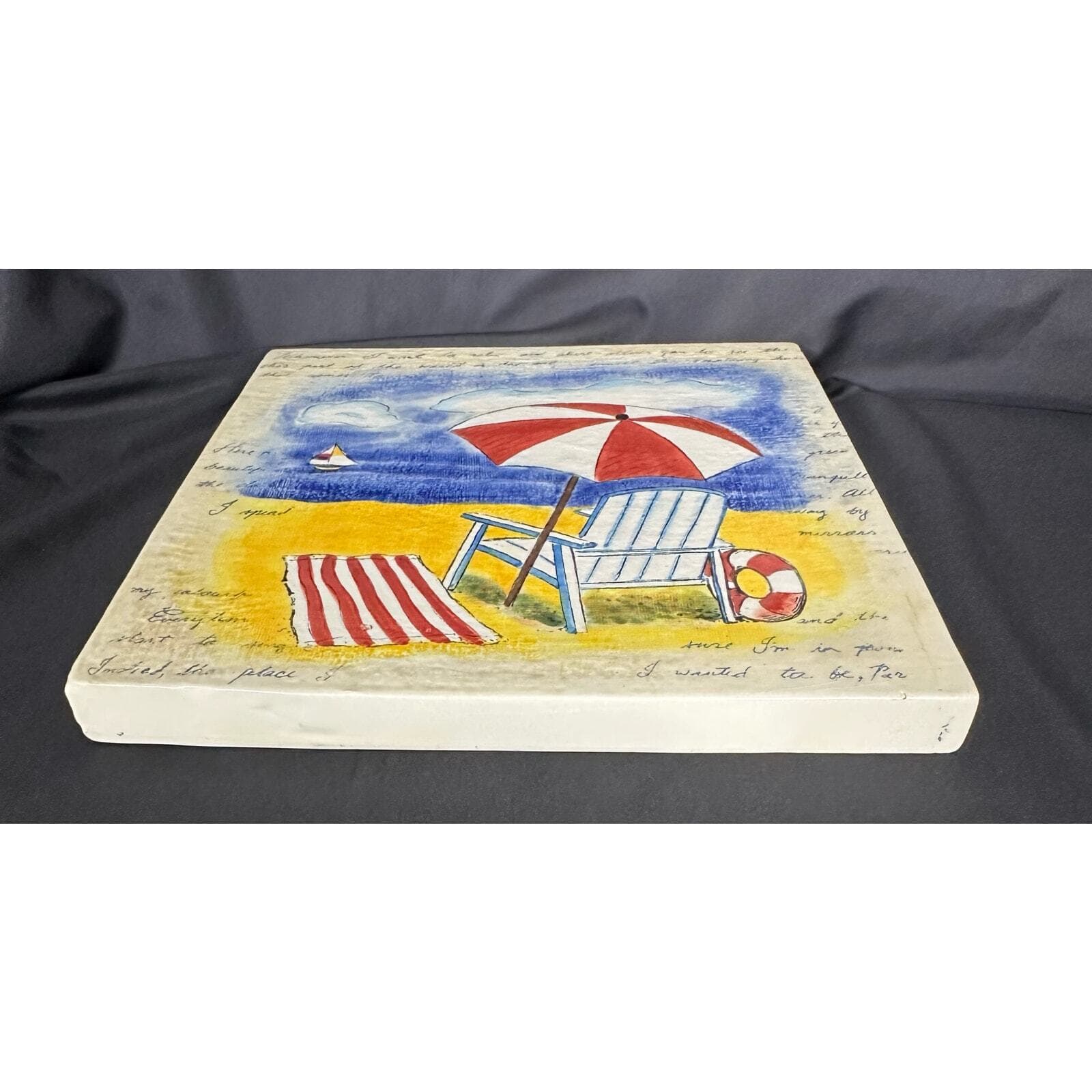 Ceramic Painted Beach Scene Wall Art 13.5 x 13.5 - Thumbnail 3