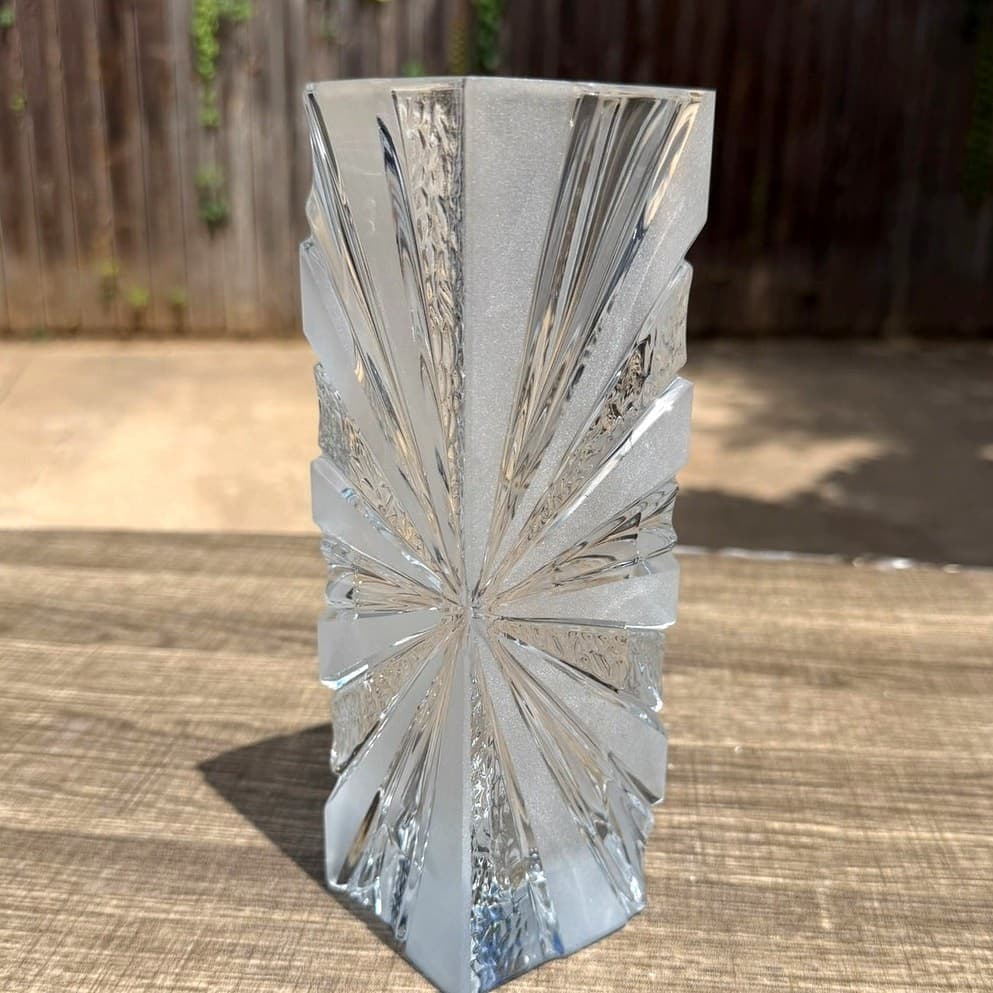Warmensteinach Glaswerke Polar Crystal Vase 8.25" Brutalist MCM West Germany - Thumbnail 4
