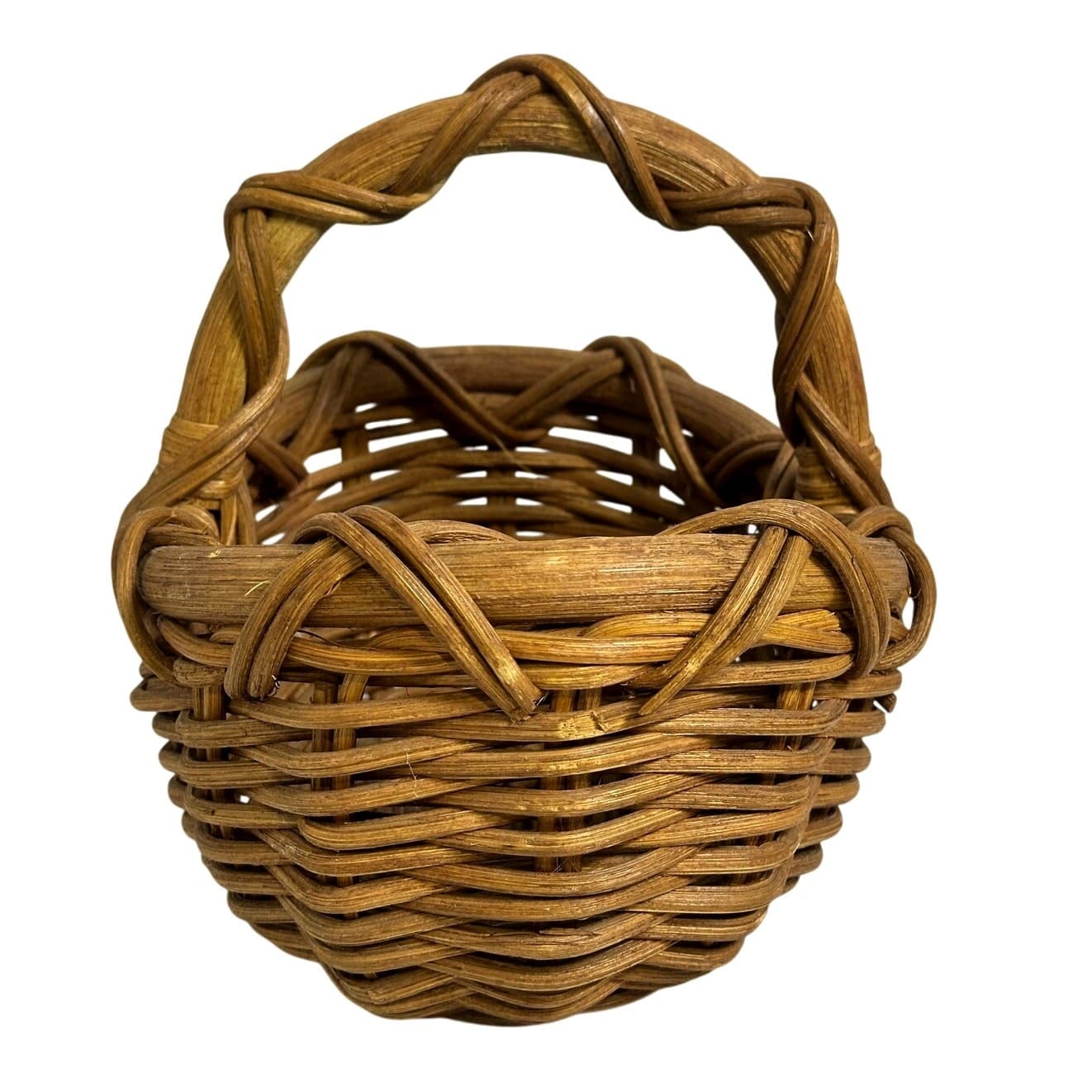 Hand Woven Vintage Bamboo & Ratan Gathering Basket Beautiful Patina - Thumbnail 4