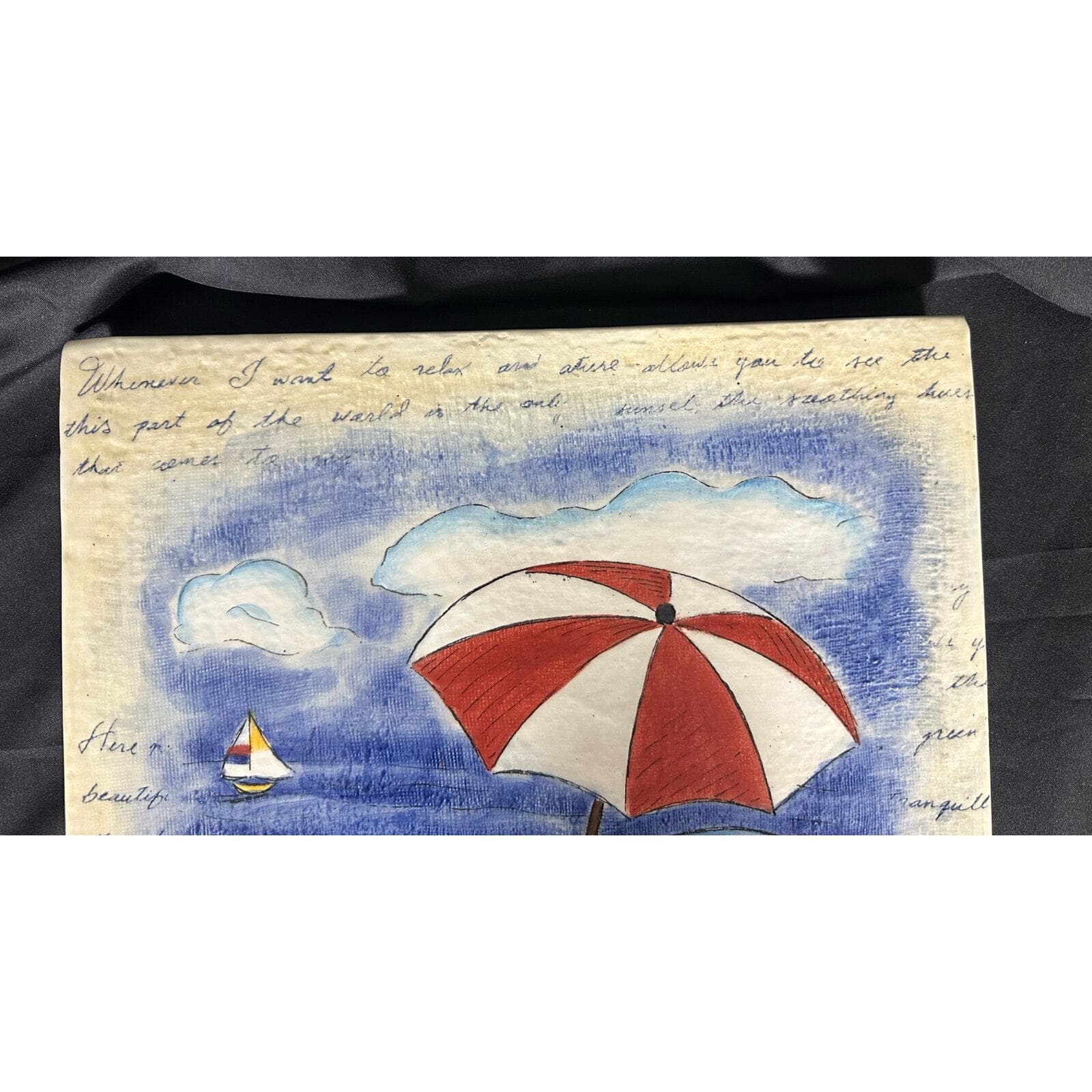 Ceramic Painted Beach Scene Wall Art 13.5 x 13.5 - Thumbnail 2