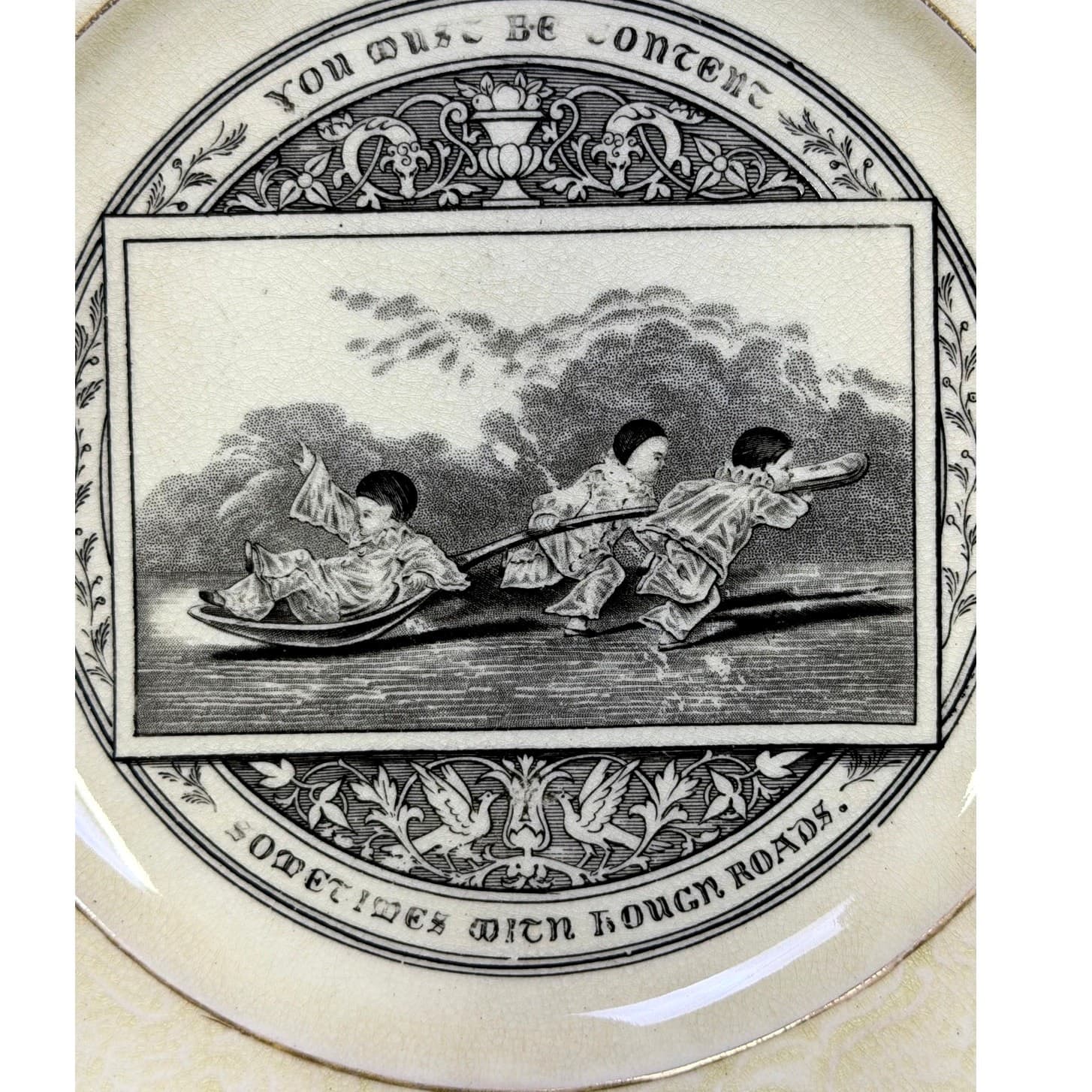 Antique Wedgwood c. 1877 Card Motto Series Plate 'You Must Be Content...' Rare - Thumbnail 2