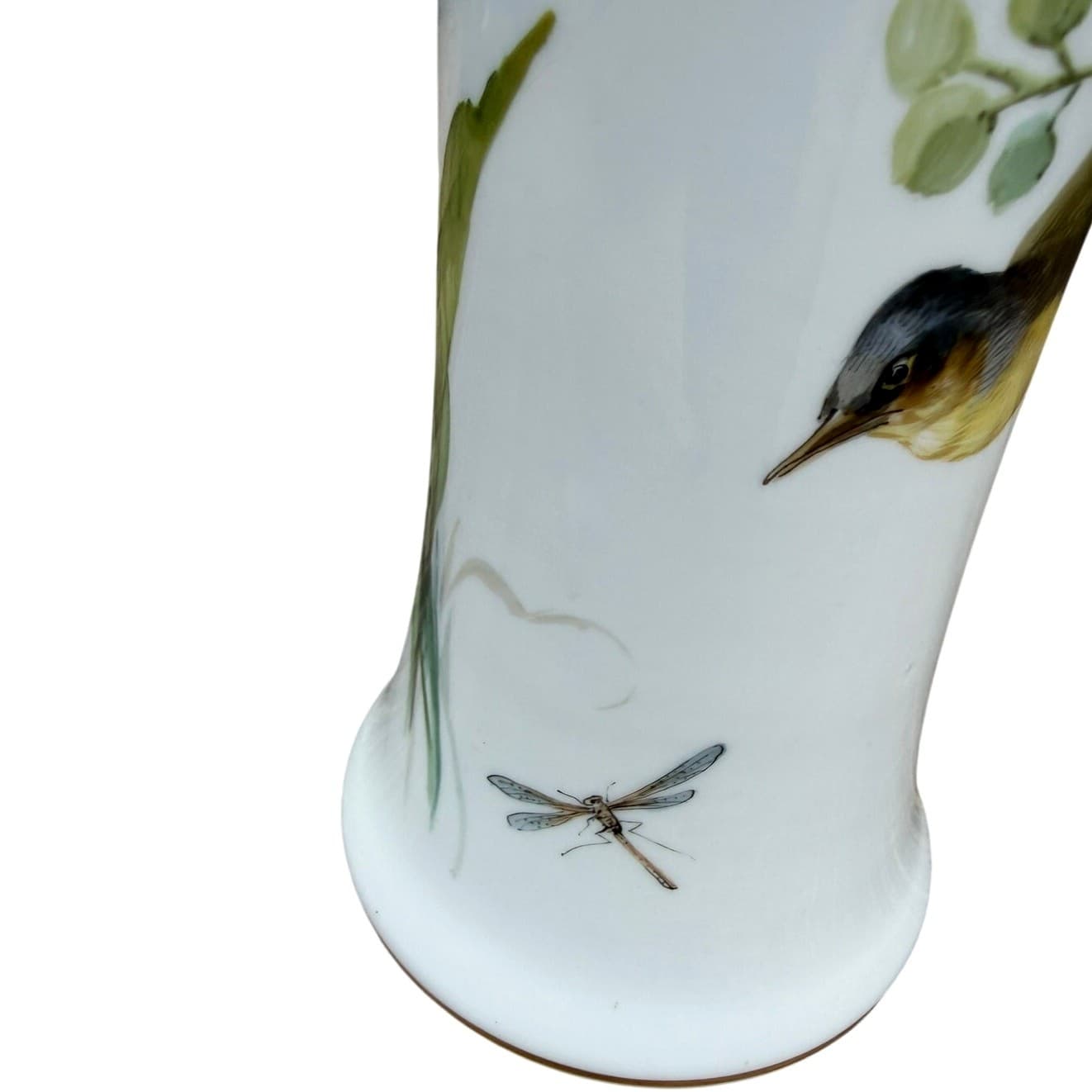 Antique Meissen Hand Painted Bird & Butterfly Porcelain Trumpet Vase 9.5" - Thumbnail 9
