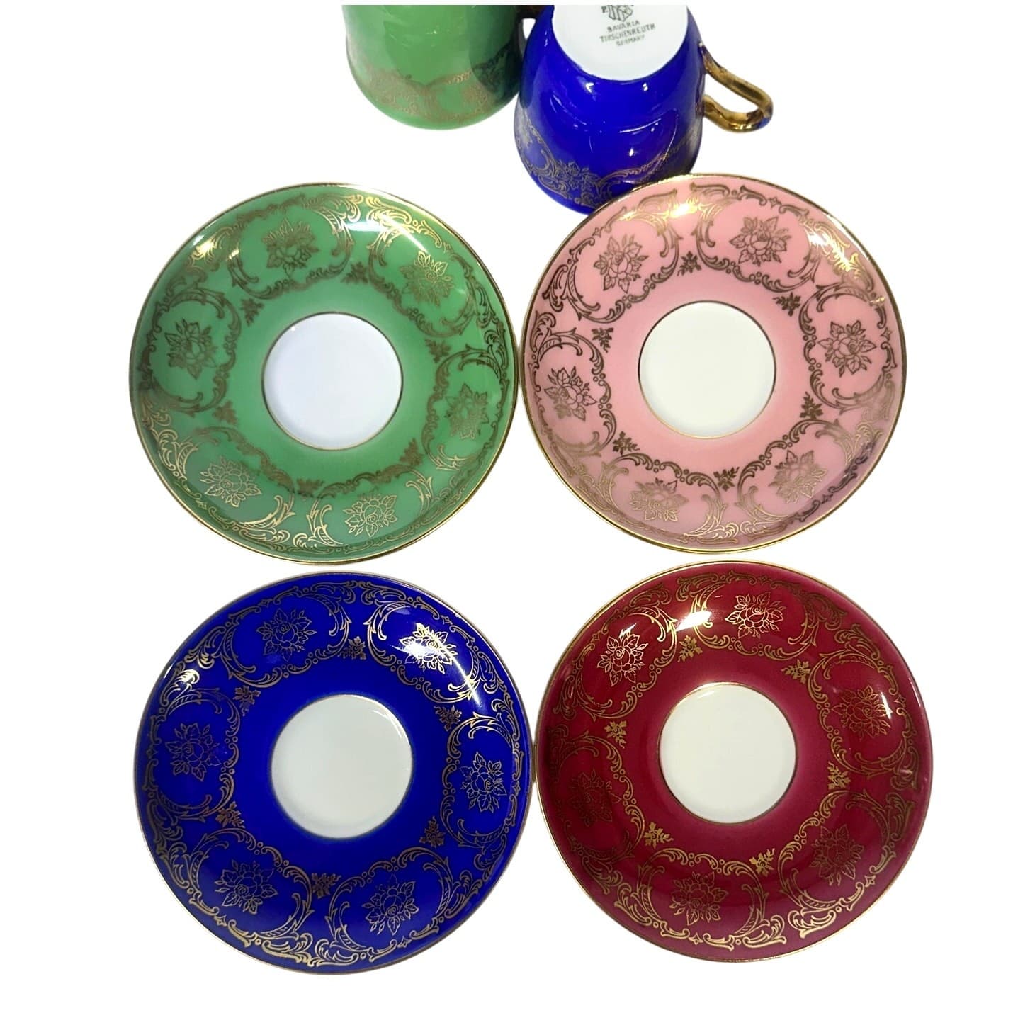 Bavaria Tirschenreuth PT Germany Demitasse Cobalt Green Rose Pink Cup Saucers 4 - Thumbnail 10