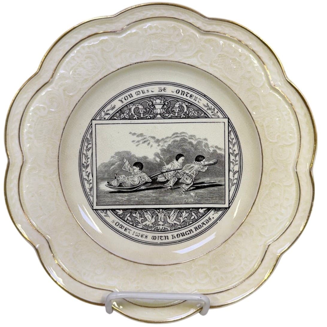 Antique Wedgwood c. 1877 Card Motto Series Plate 'You Must Be Content...' Rare