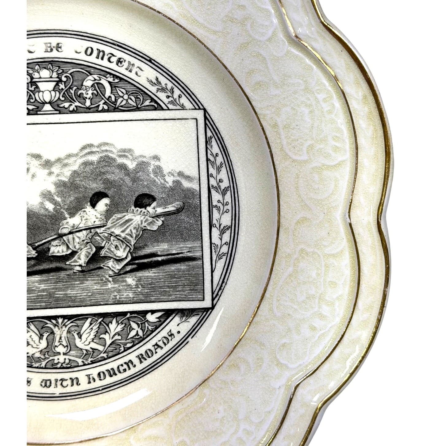 Antique Wedgwood c. 1877 Card Motto Series Plate 'You Must Be Content...' Rare - Thumbnail 5