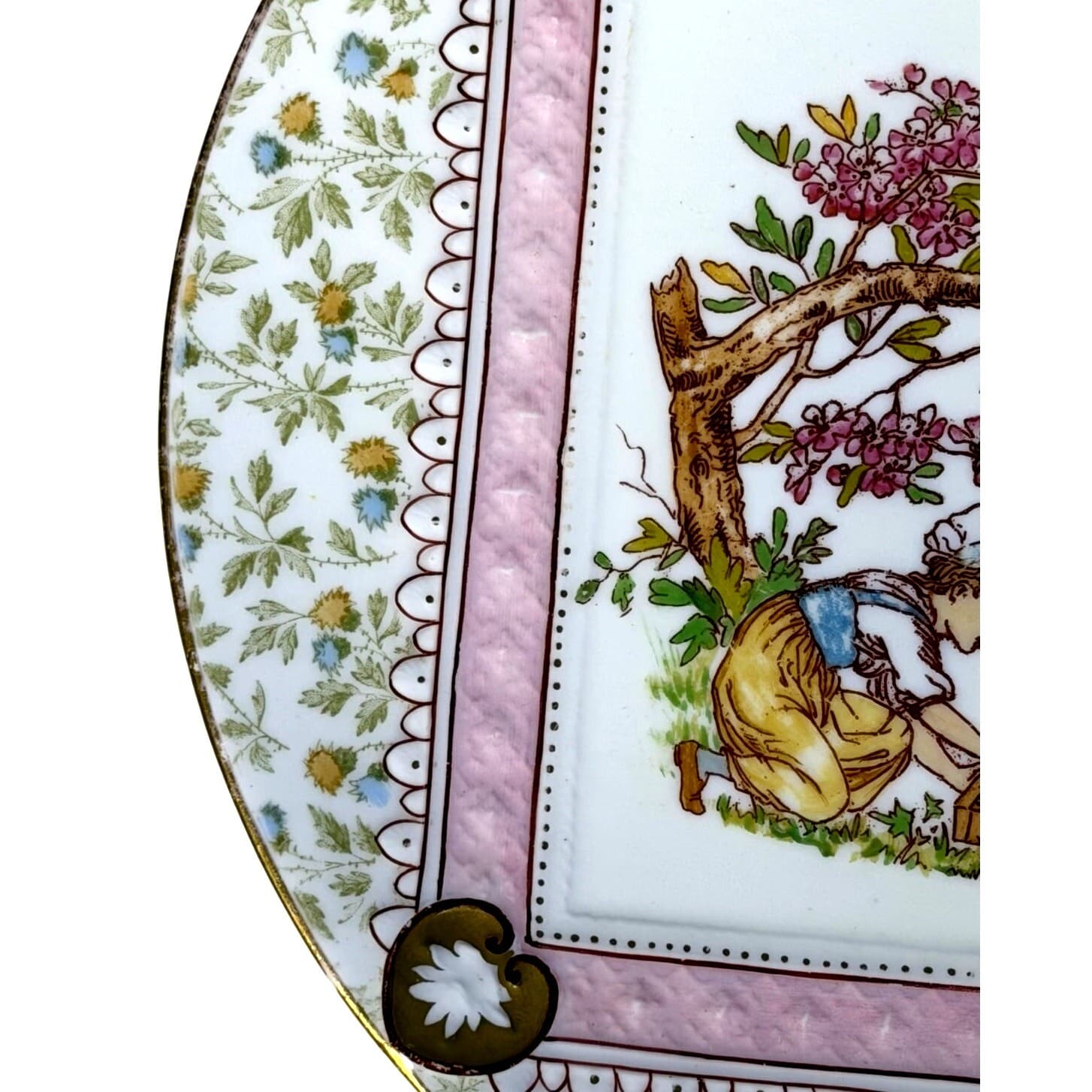 Rare Wedgwood England c. 1890 Hand Painted Enameled Transfer Pattern Cake Stand - Thumbnail 4
