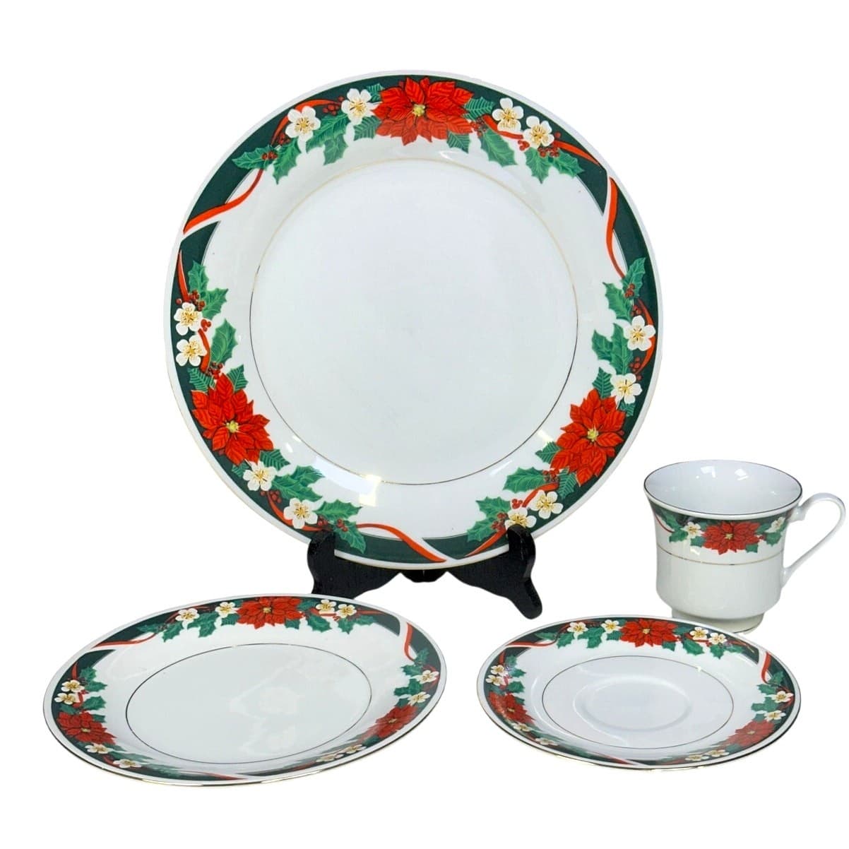 Tienshan Retired 1985-2000 'Deck the Halls' 4-PC Place Settings-Service for 4 - Thumbnail 2