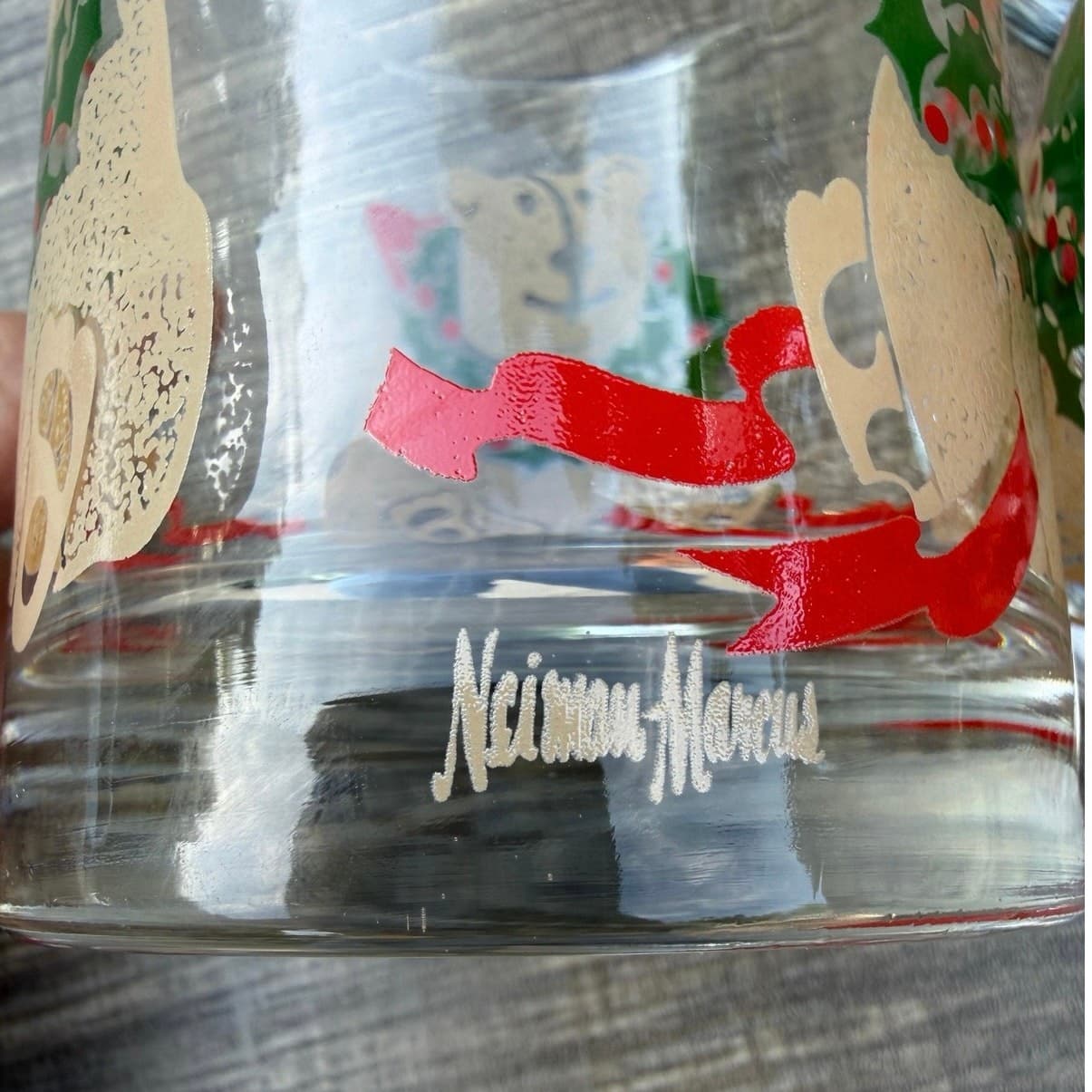 Neiman Marcus 1990's Christmas Teddy Bear Rocks Glasses Holiday Barware-Set of 6 - Thumbnail 7