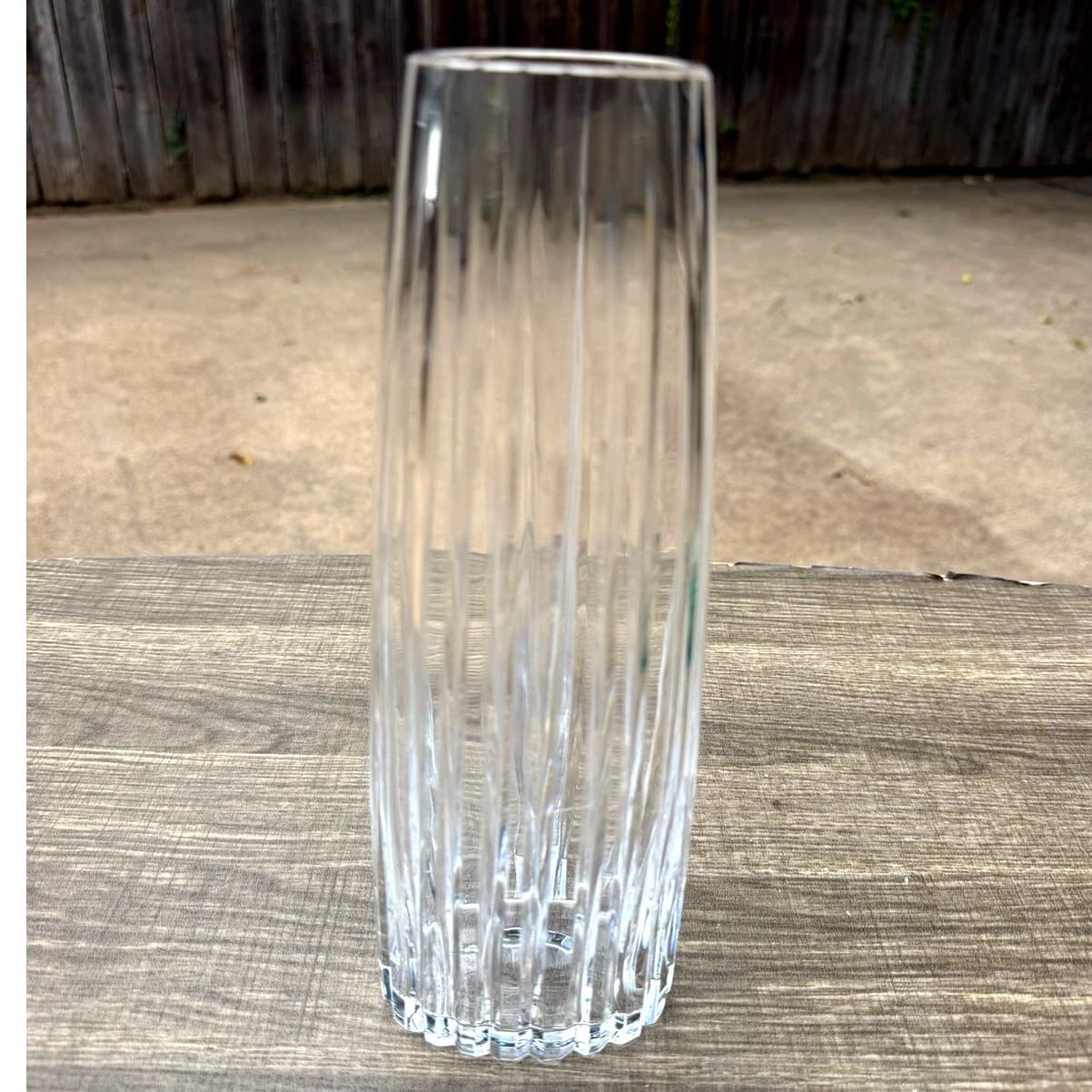Atlantis Crystal 'Fantasy' Vase 10" Lead Crystal Portugal Ribbed Signed Etched - Thumbnail 2