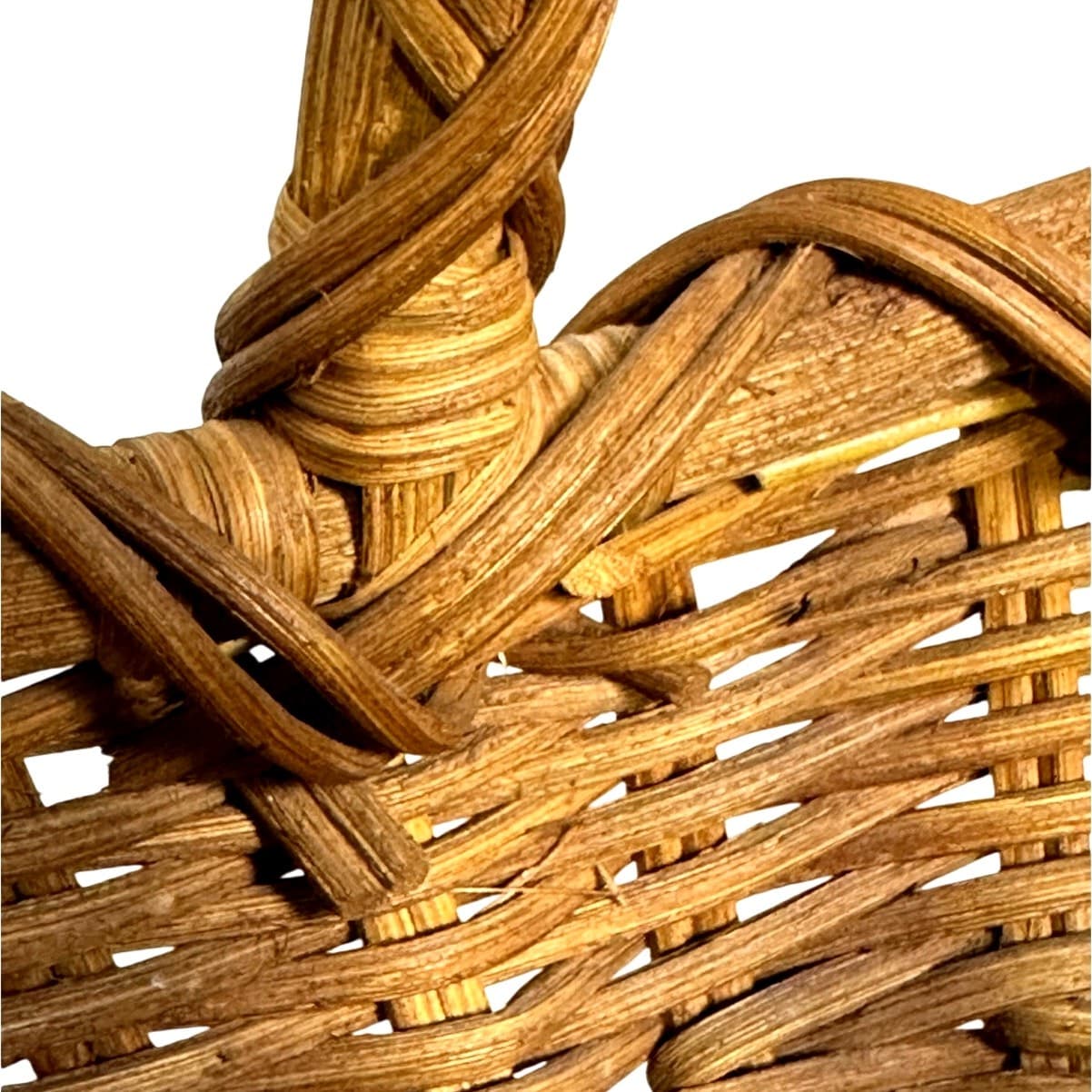 Hand Woven Vintage Bamboo & Ratan Gathering Basket Beautiful Patina - Thumbnail 8