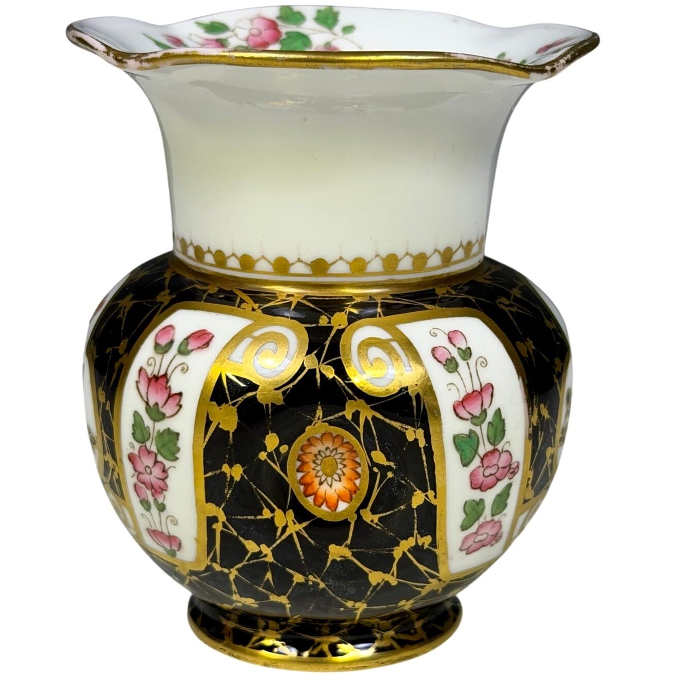 Wedgwood Antique c 1880-1900 Black Amari Ware Gold Accented Floral Vase-Rare - Thumbnail 4