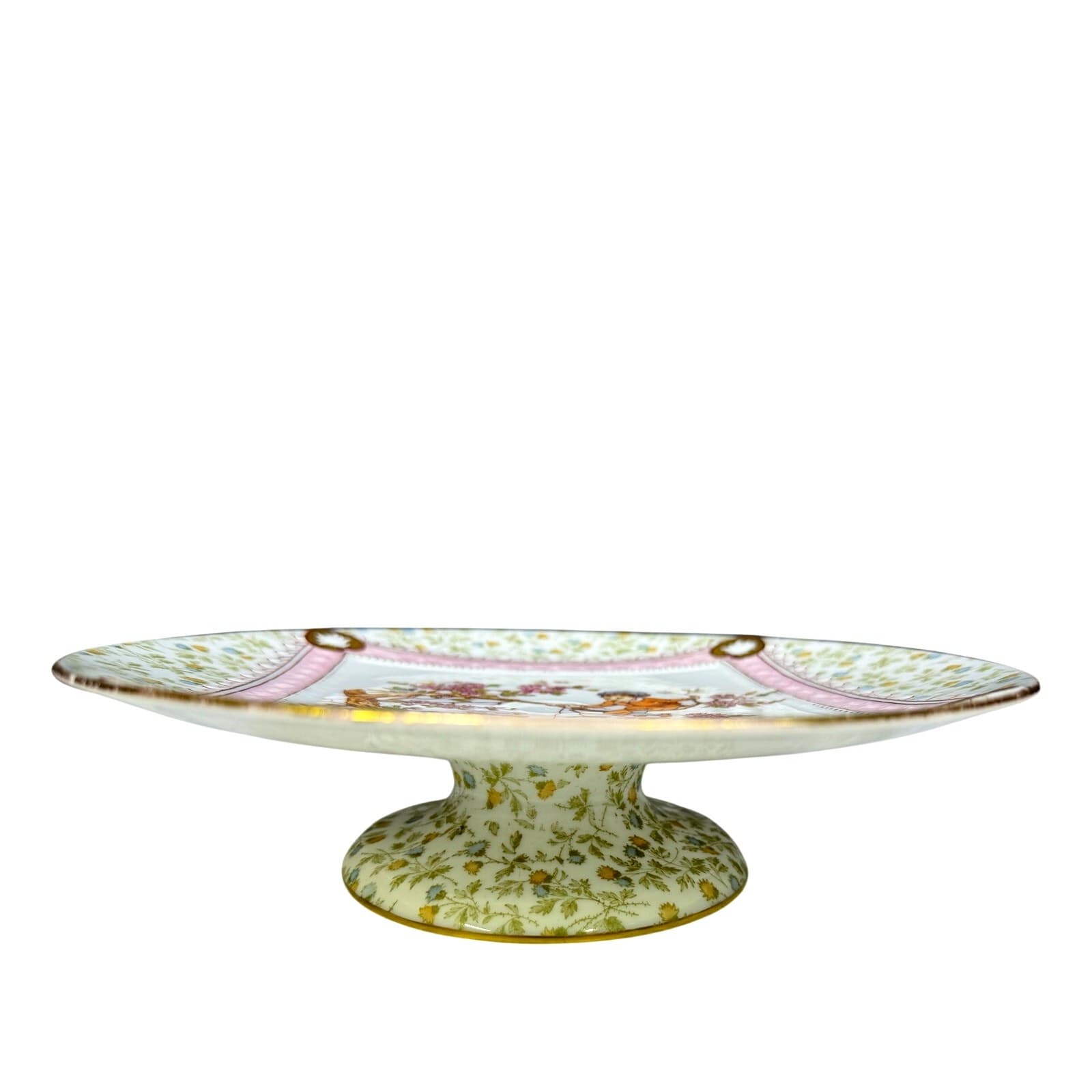Rare Wedgwood England c. 1890 Hand Painted Enameled Transfer Pattern Cake Stand - Thumbnail 2