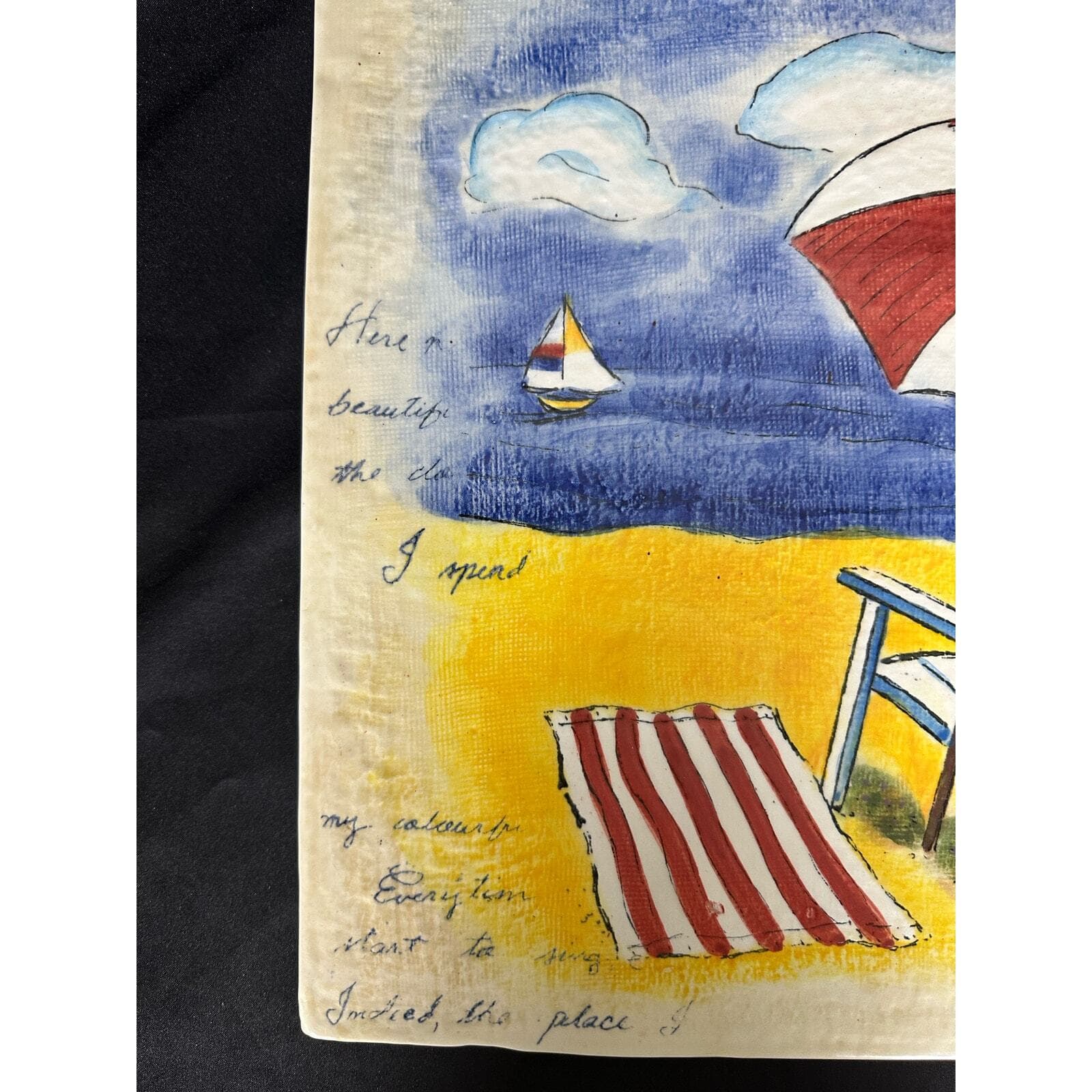 Ceramic Painted Beach Scene Wall Art 13.5 x 13.5 - Thumbnail 5