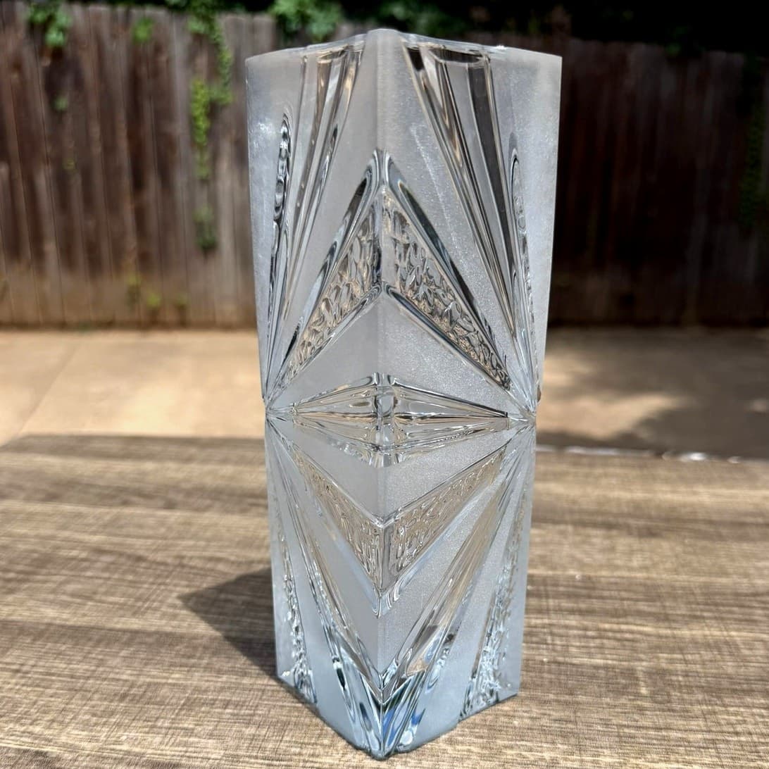 Warmensteinach Glaswerke Polar Crystal Vase 8.25" Brutalist MCM West Germany - Thumbnail 11
