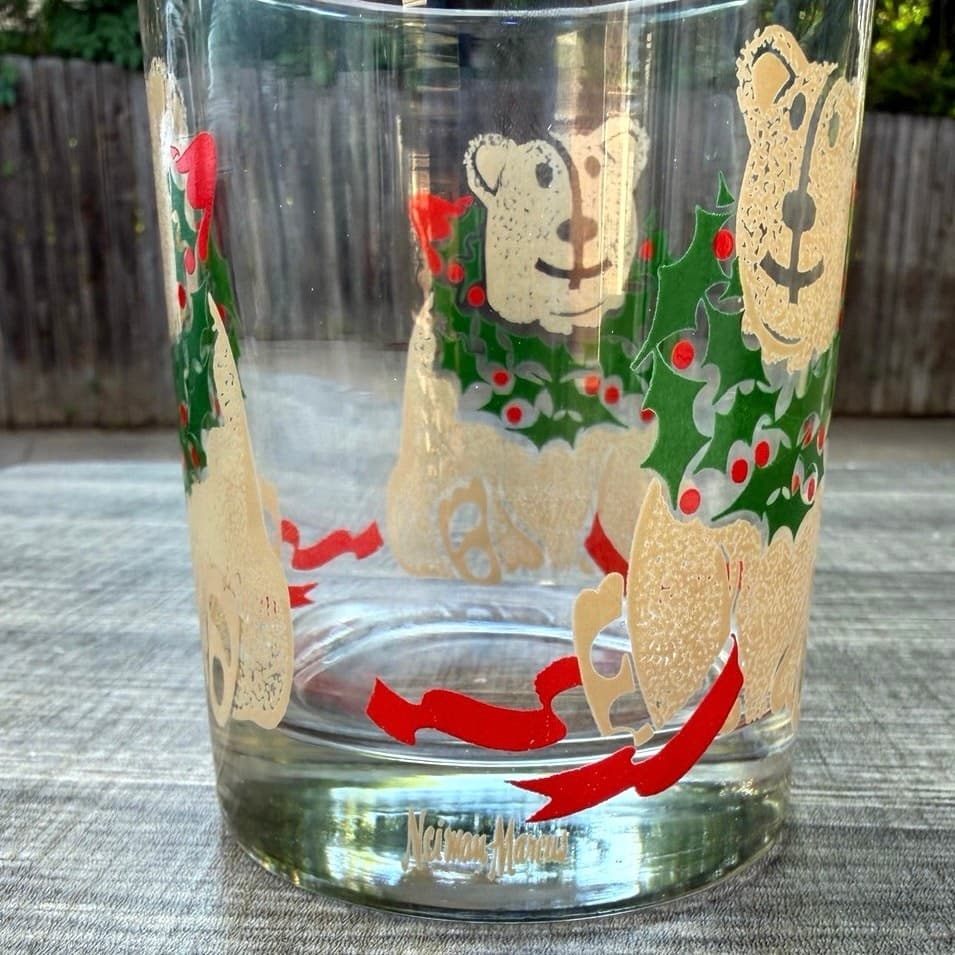 Neiman Marcus 1990's Christmas Teddy Bear Rocks Glasses Holiday Barware-Set of 6 - Thumbnail 2