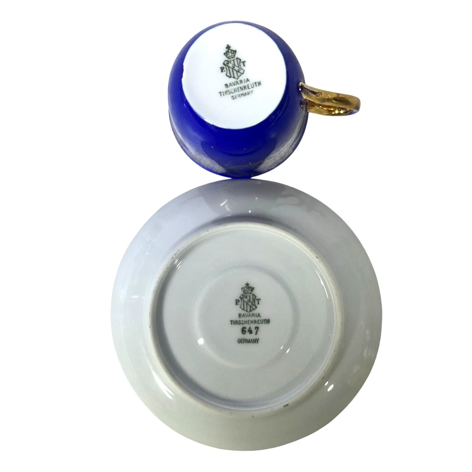 Bavaria Tirschenreuth PT Germany Demitasse Cobalt Green Rose Pink Cup Saucers 4 - Thumbnail 12
