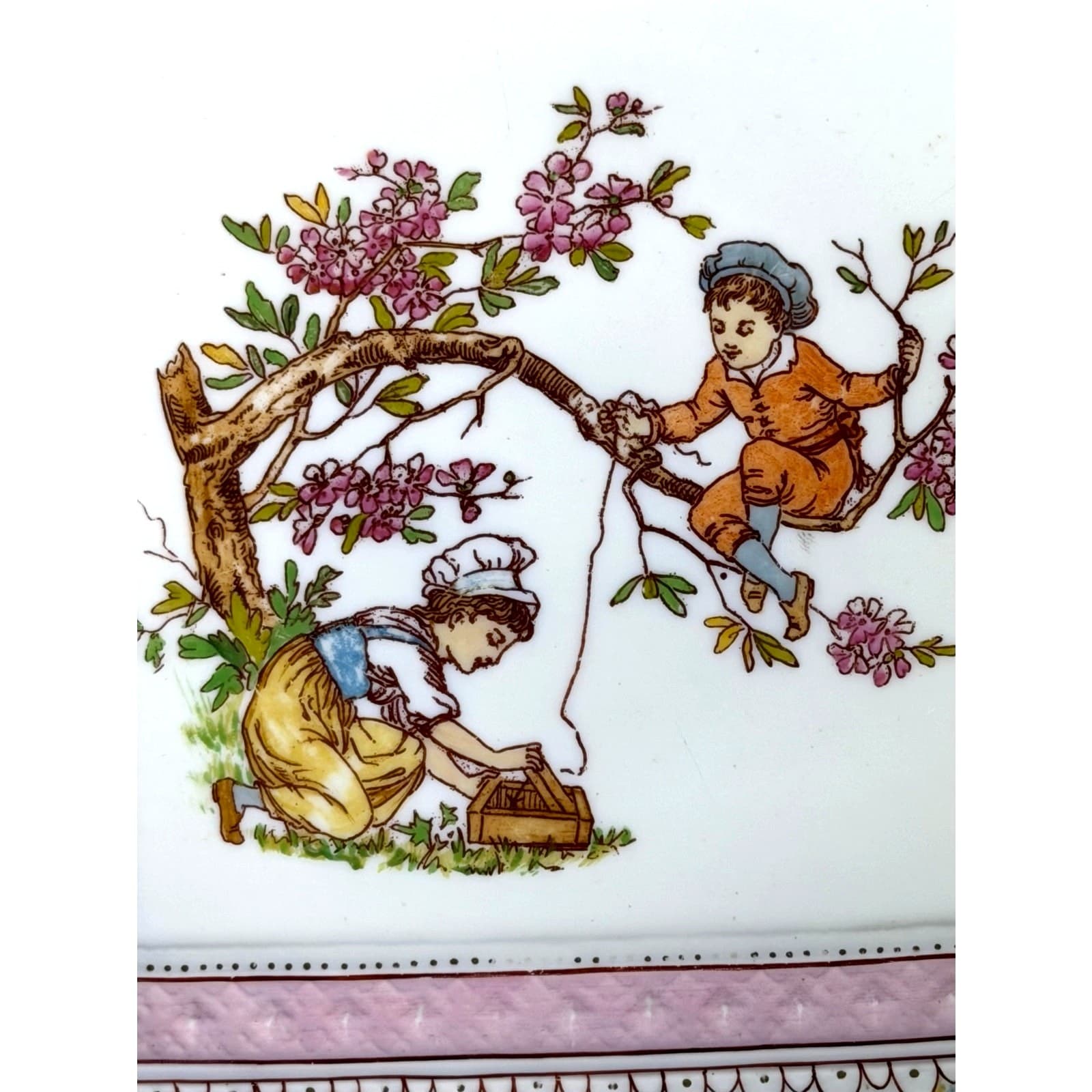 Rare Wedgwood England c. 1890 Hand Painted Enameled Transfer Pattern Cake Stand - Thumbnail 3