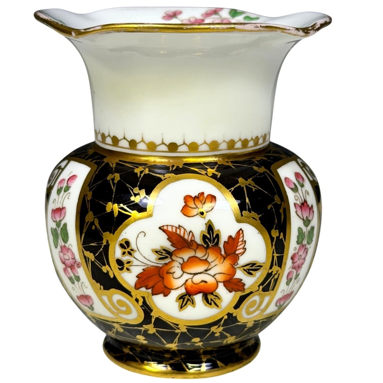Wedgwood Antique c 1880-1900 Black Amari Ware Gold Accented Floral Vase-Rare - Thumbnail 3