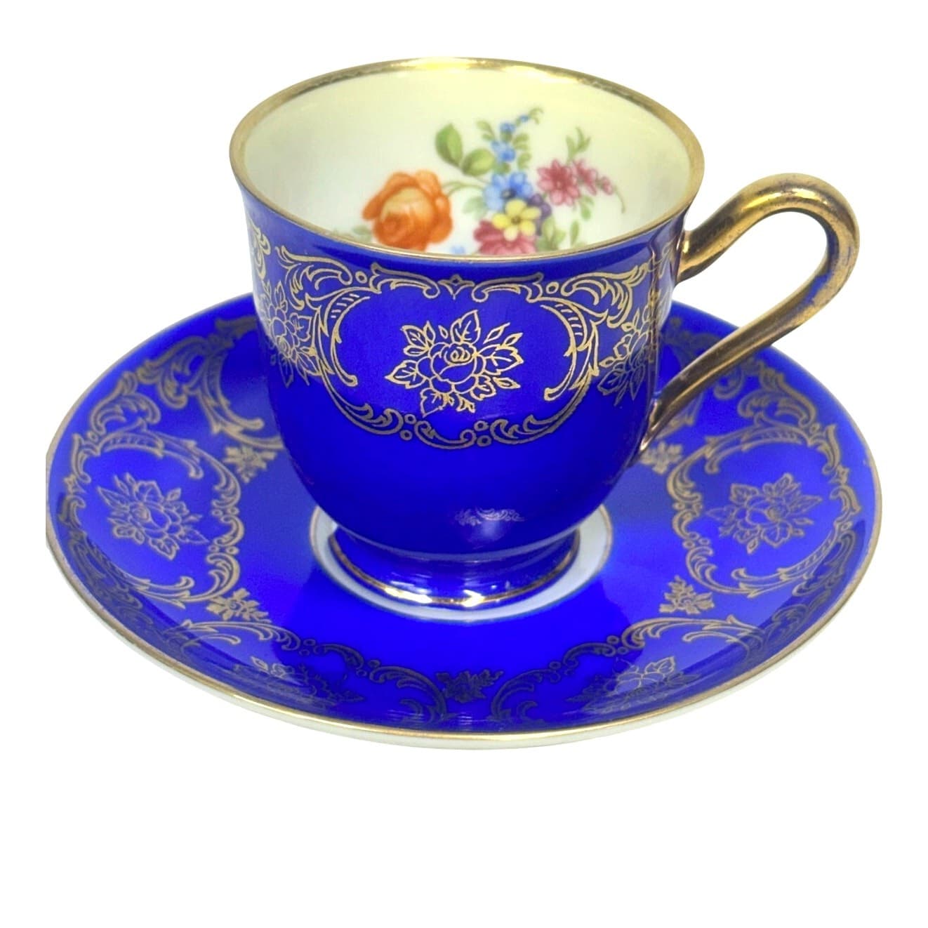Bavaria Tirschenreuth PT Germany Demitasse Cobalt Green Rose Pink Cup Saucers 4 - Thumbnail 6