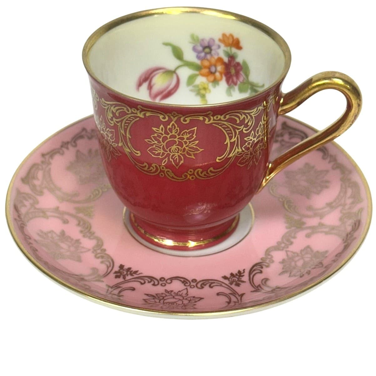 Bavaria Tirschenreuth PT Germany Demitasse Cobalt Green Rose Pink Cup Saucers 4 - Thumbnail 8