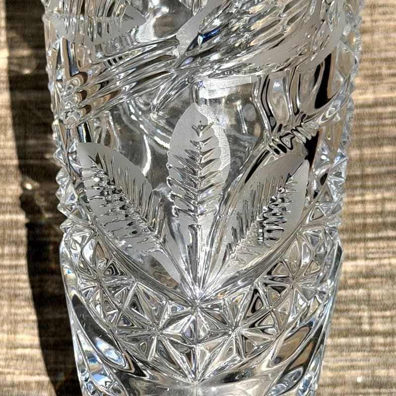 Vintage Hofbauer Byrdes Lead Crystal Pedestal Vase 10.5" Etched Birds Germany - Thumbnail 8