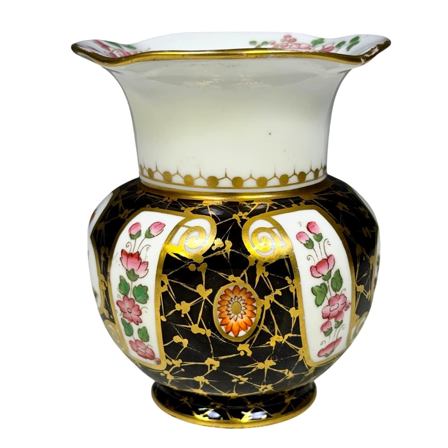 Wedgwood Antique c 1880-1900 Black Amari Ware Gold Accented Floral Vase-Rare - Thumbnail 2