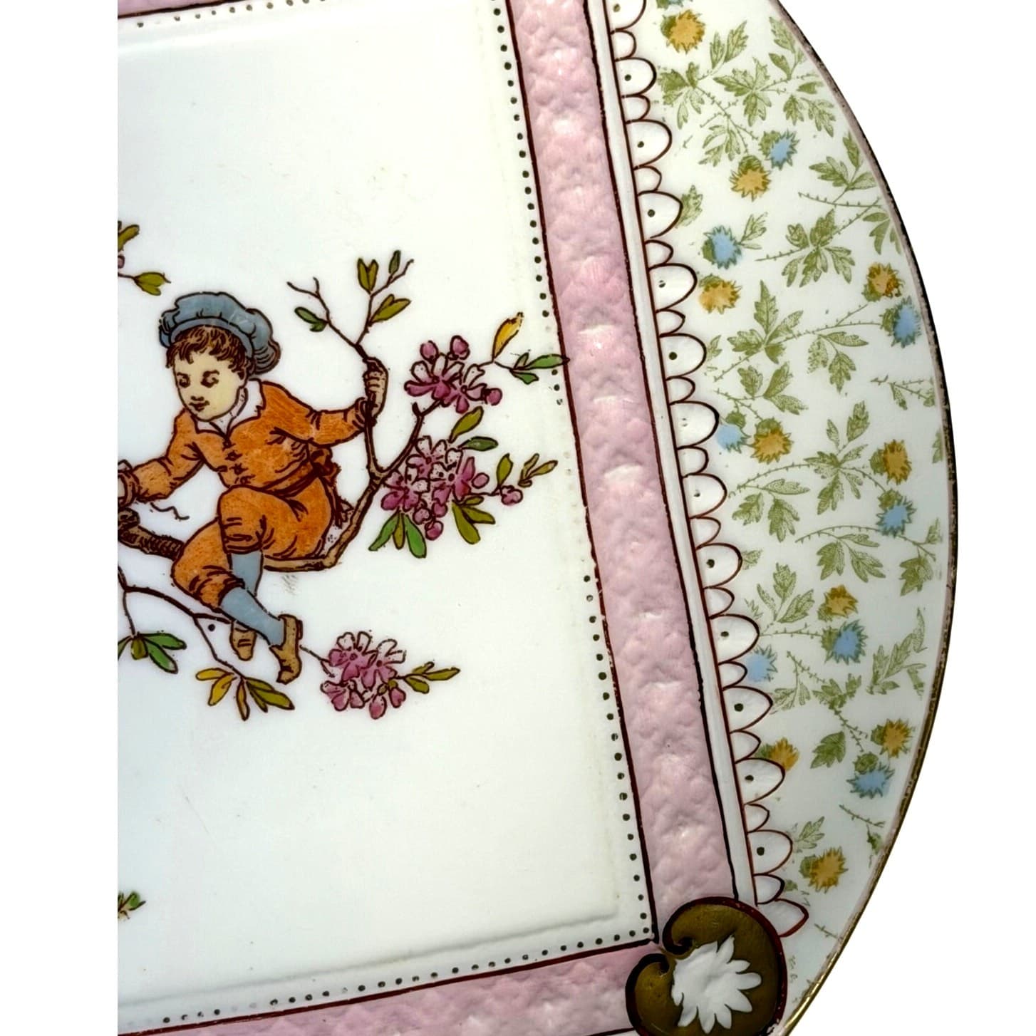 Rare Wedgwood England c. 1890 Hand Painted Enameled Transfer Pattern Cake Stand - Thumbnail 6