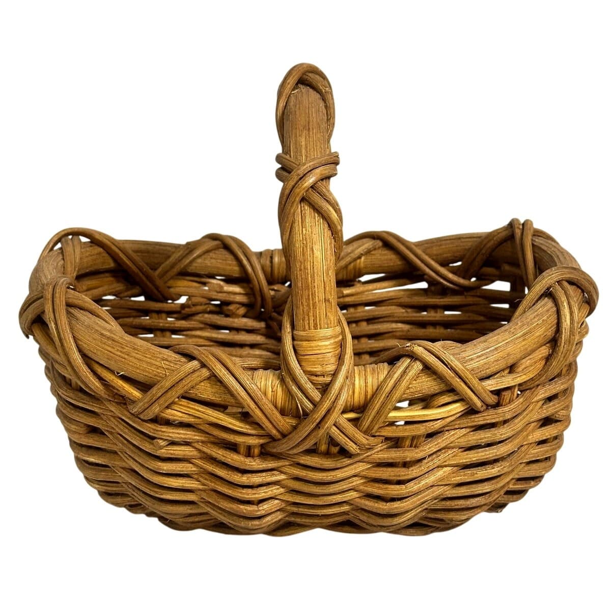 Hand Woven Vintage Bamboo & Ratan Gathering Basket Beautiful Patina - Thumbnail 3