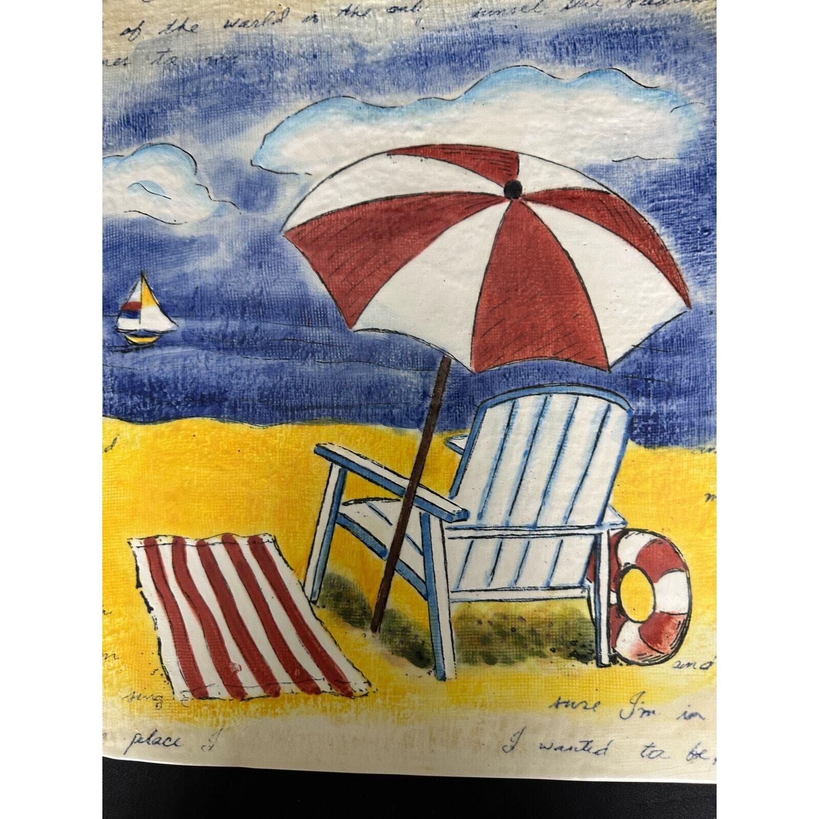 Ceramic Painted Beach Scene Wall Art 13.5 x 13.5 - Thumbnail 4