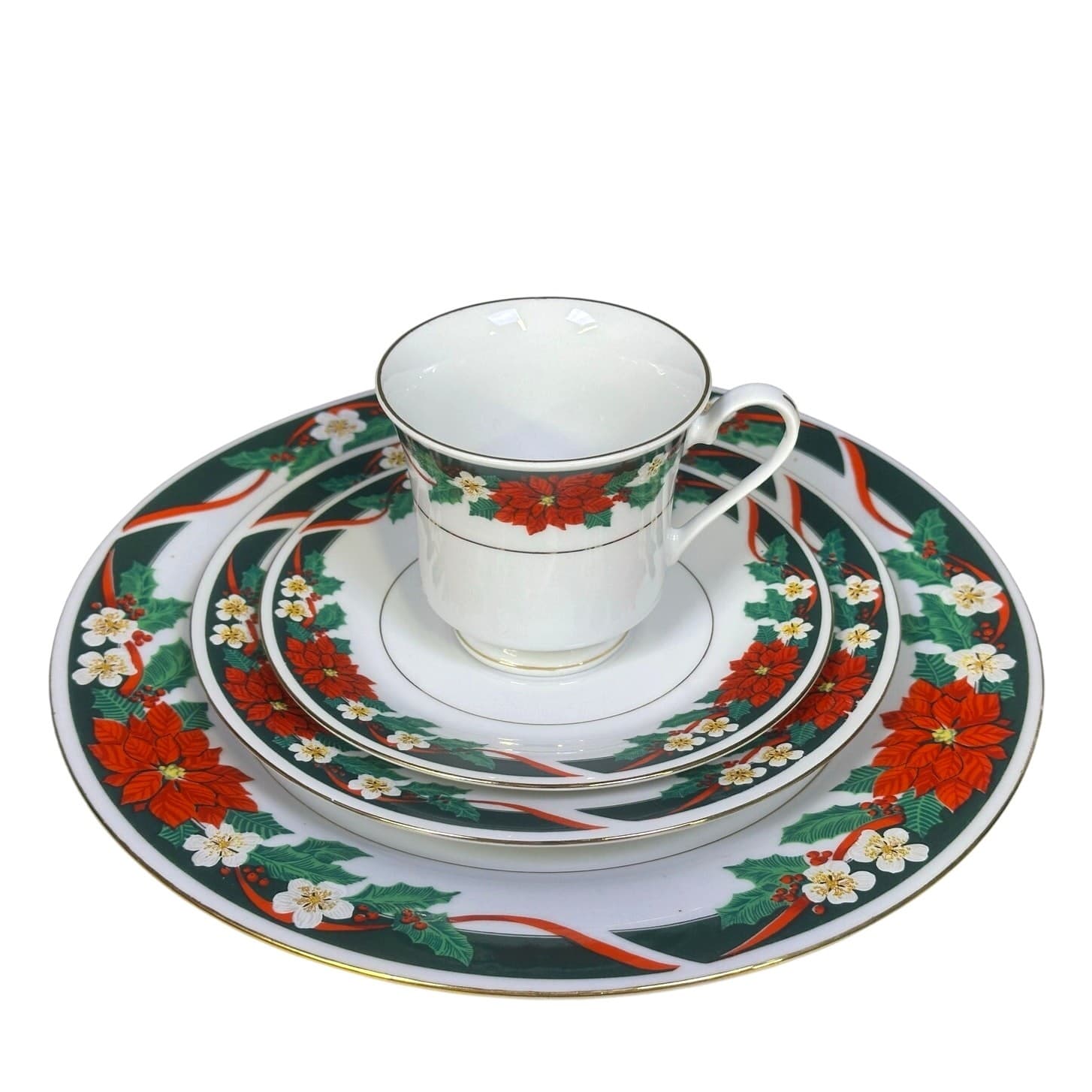 Tienshan Retired 1985-2000 'Deck the Halls' 4-PC Place Settings-Service for 4