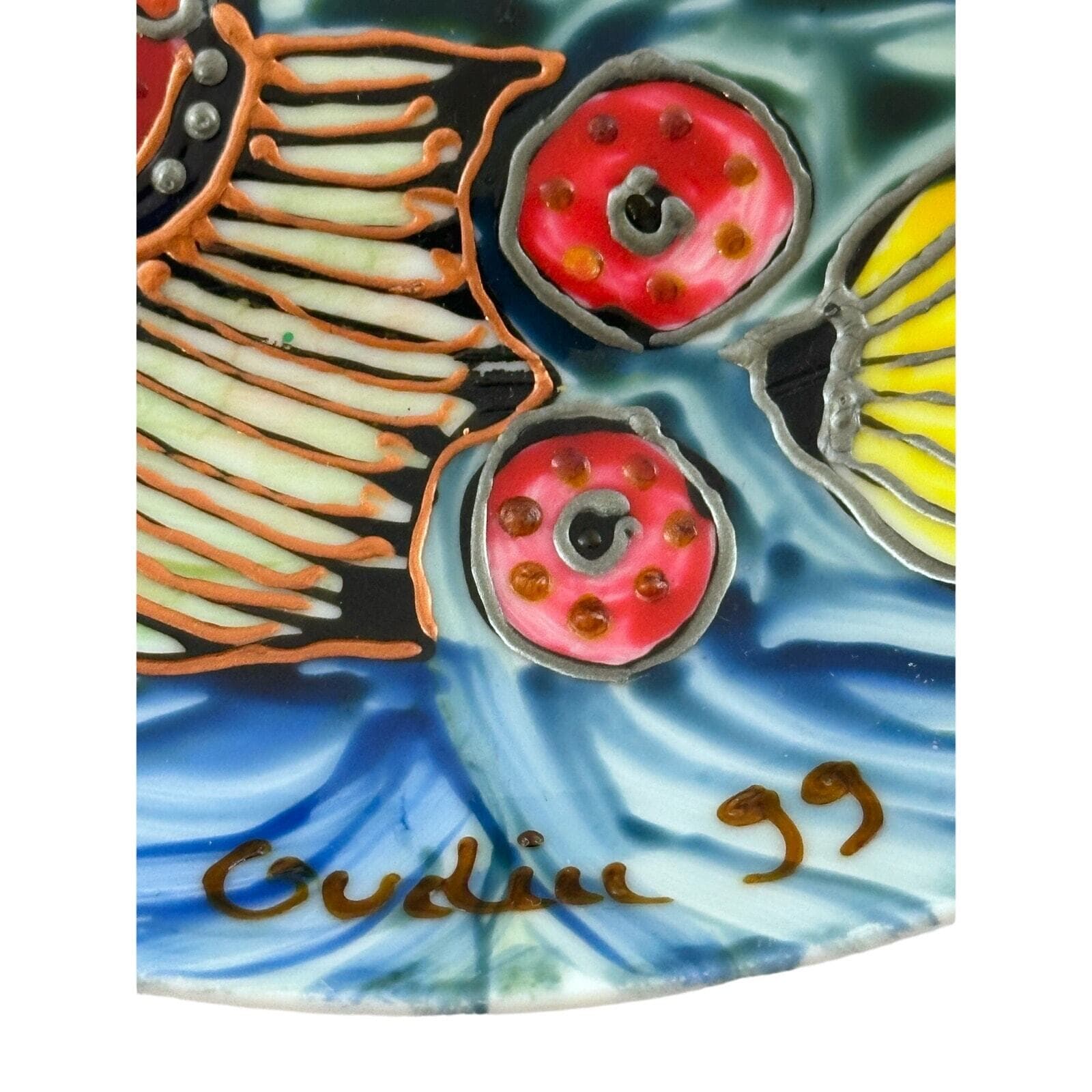 Limoges France Painted Shallow Bowl Copper Silver Accents 7.5" Vibrant Signed! - Thumbnail 3