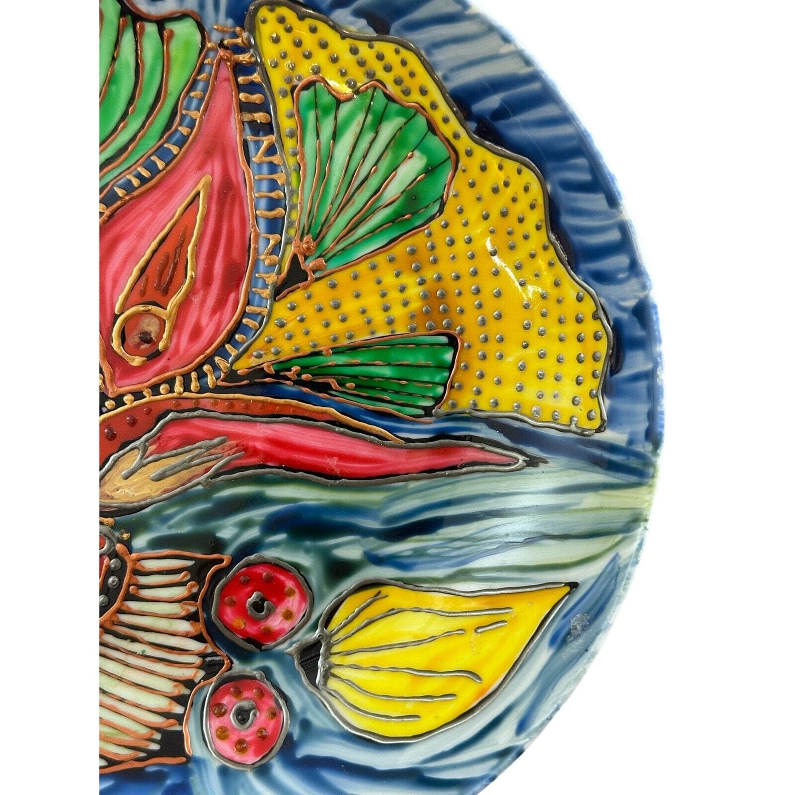 Limoges France Painted Shallow Bowl Copper Silver Accents 7.5" Vibrant Signed! - Thumbnail 8