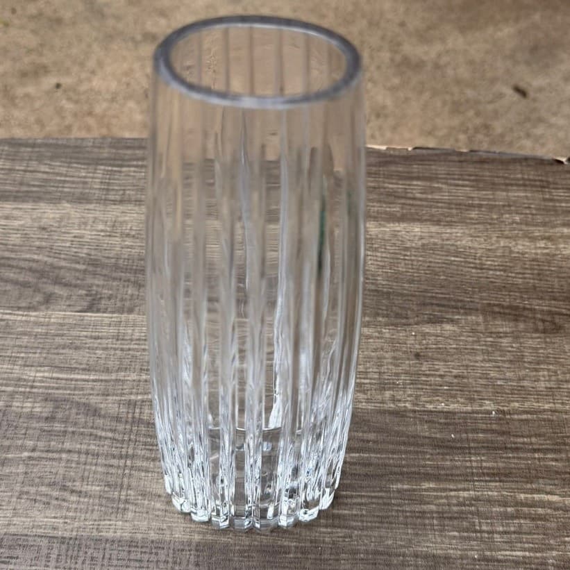 Atlantis Crystal 'Fantasy' Vase 10" Lead Crystal Portugal Ribbed Signed Etched - Thumbnail 4