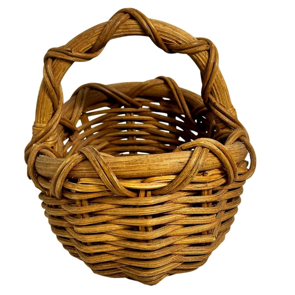 Hand Woven Vintage Bamboo & Ratan Gathering Basket Beautiful Patina - Thumbnail 2