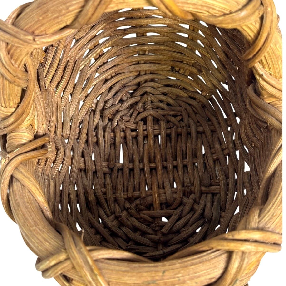 Hand Woven Vintage Bamboo & Ratan Gathering Basket Beautiful Patina - Thumbnail 6