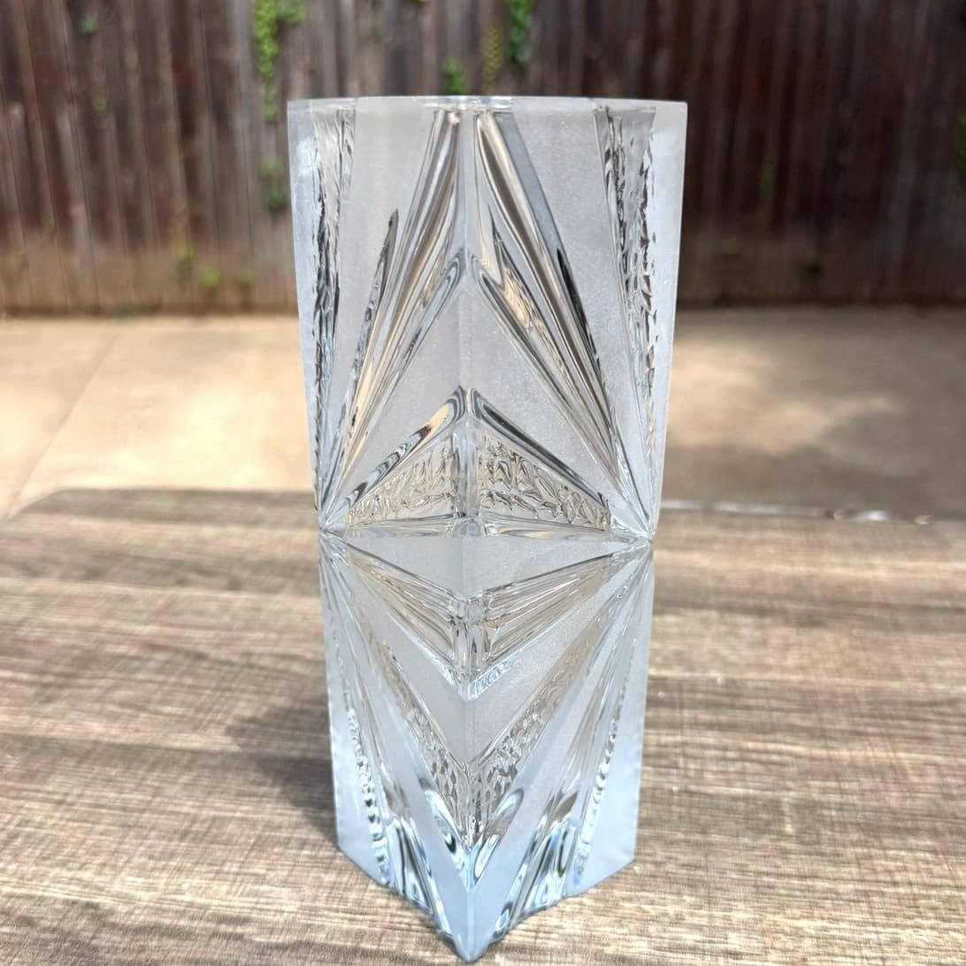 Warmensteinach Glaswerke Polar Crystal Vase 8.25" Brutalist MCM West Germany - Thumbnail 9
