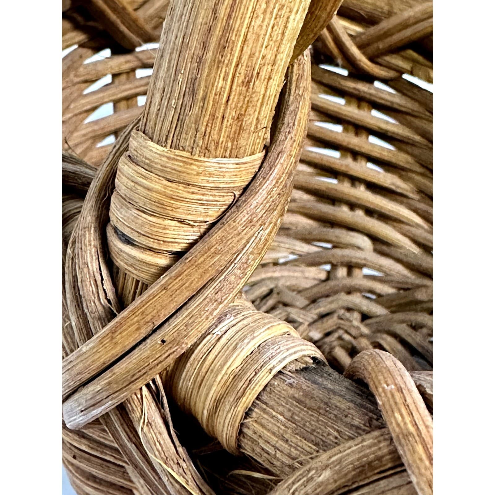 Hand Woven Vintage Bamboo & Ratan Gathering Basket Beautiful Patina - Thumbnail 7