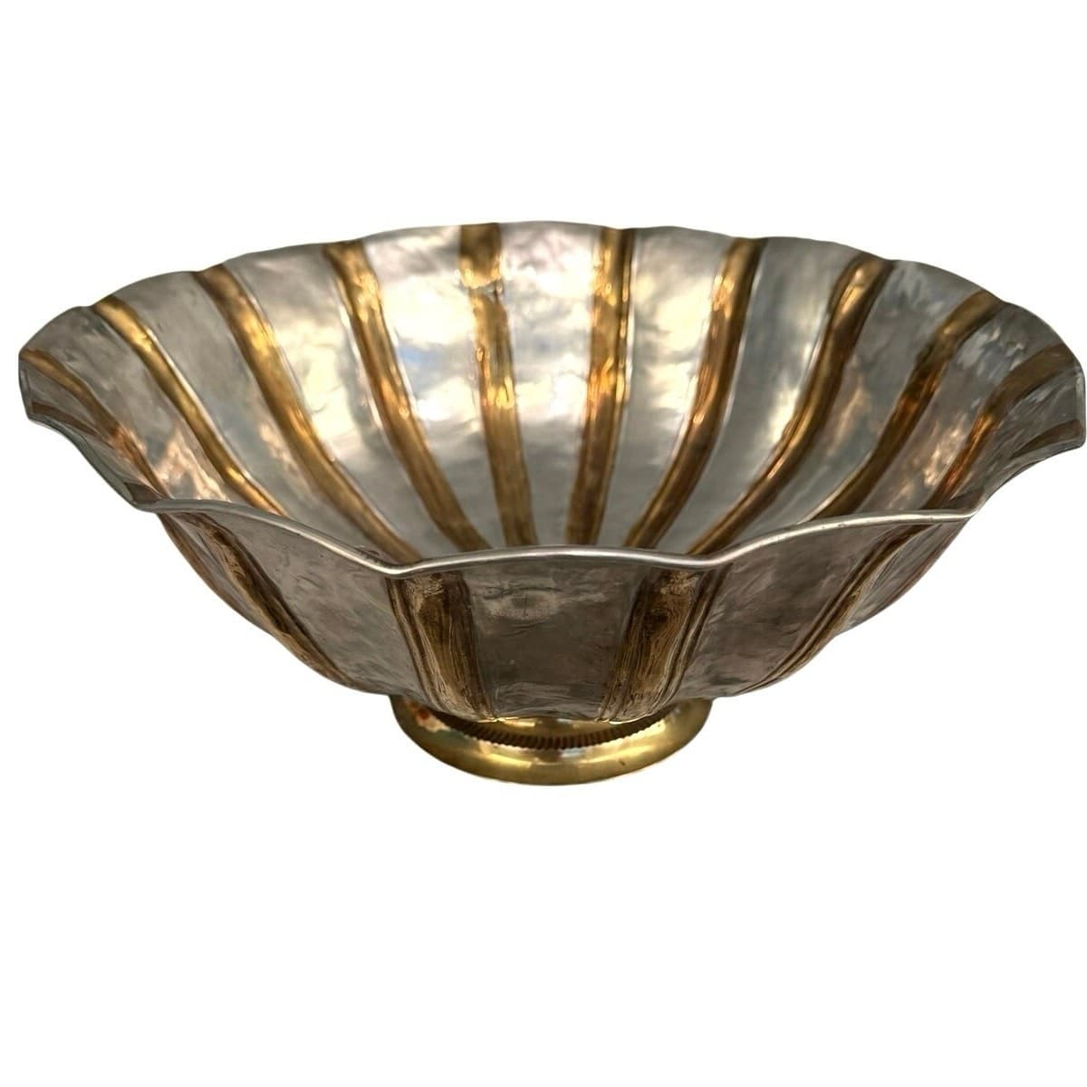 Solid Brass Vintage Pedestal Heavy Centerpiece Bowl Silver Gold Tone 14.5” India
