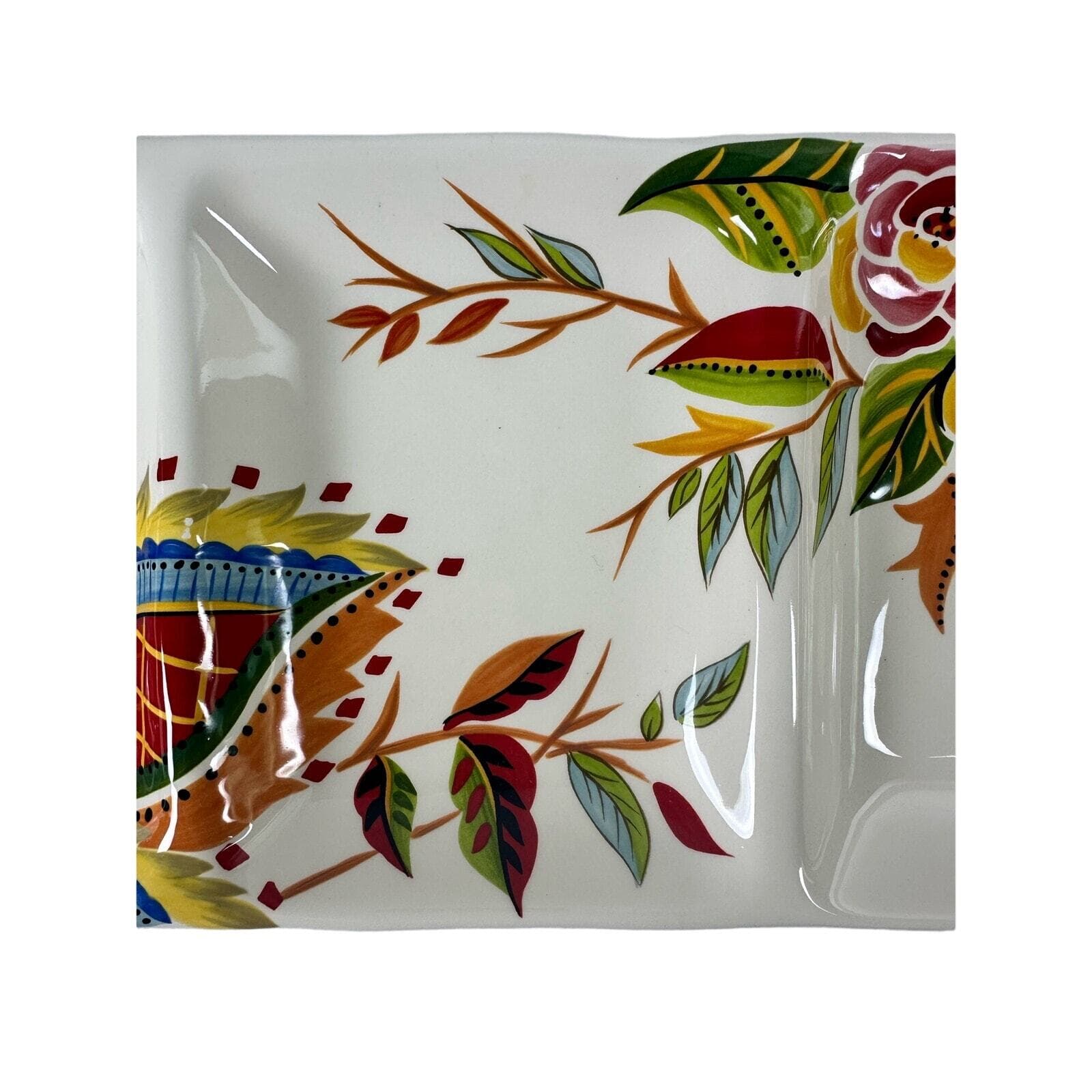 Eva Mendes VIDA Rose Print for ESPANA 15 " x 6.75" Divided Relish Plate-Mint! - Thumbnail 3