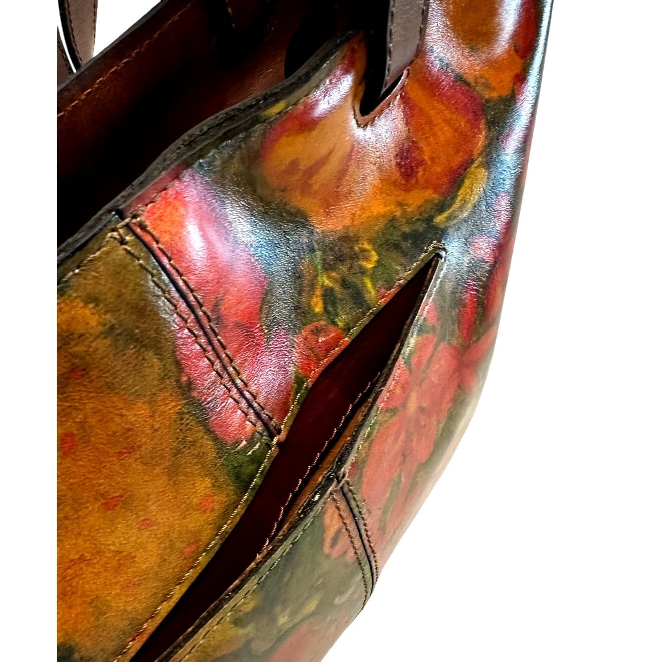 Patricia Nash Large Leather 'Madison' Tote/Shoulder Bag Floral Oil Painting-NEW - Thumbnail 12