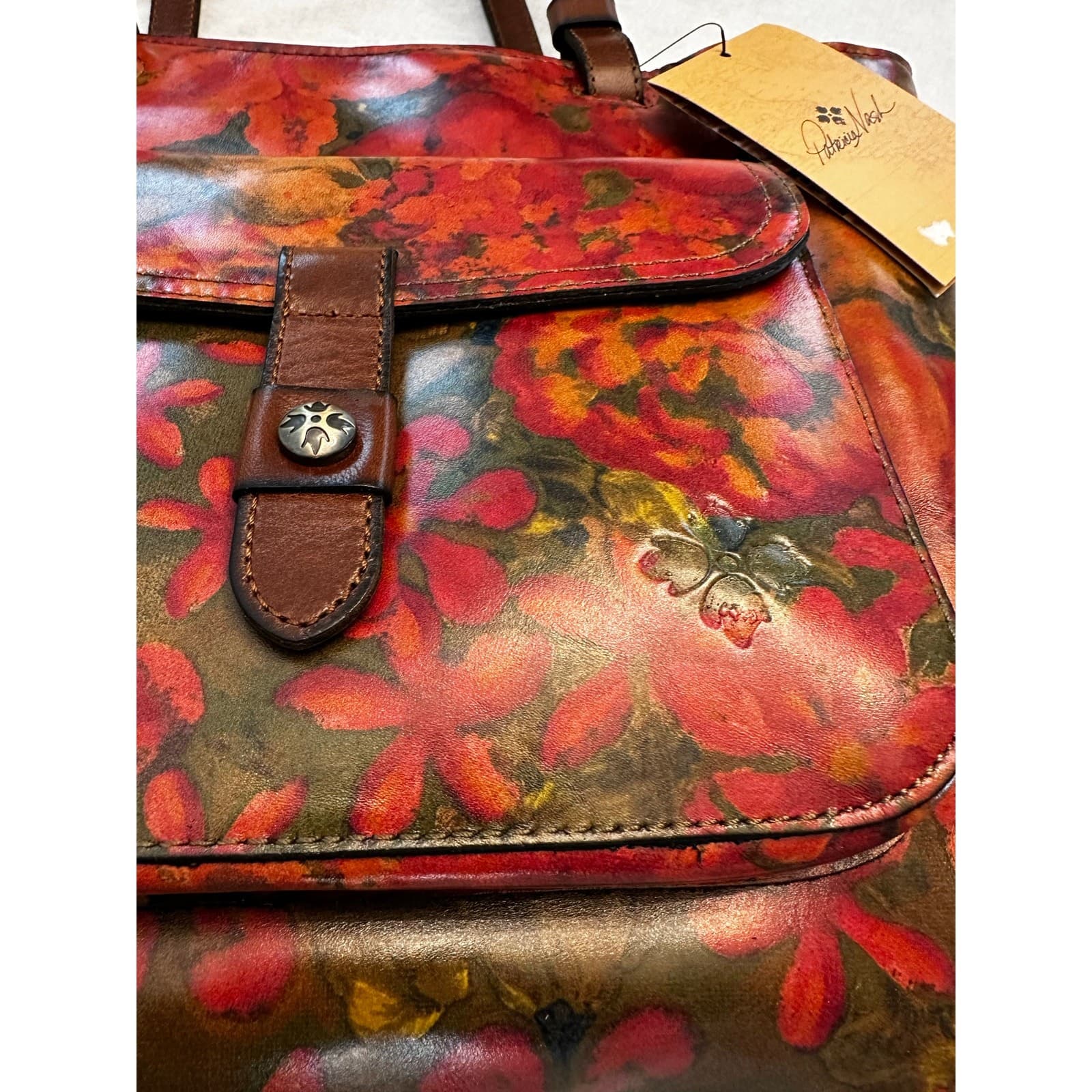 Patricia Nash Large Leather 'Madison' Tote/Shoulder Bag Floral Oil Painting-NEW - Thumbnail 5