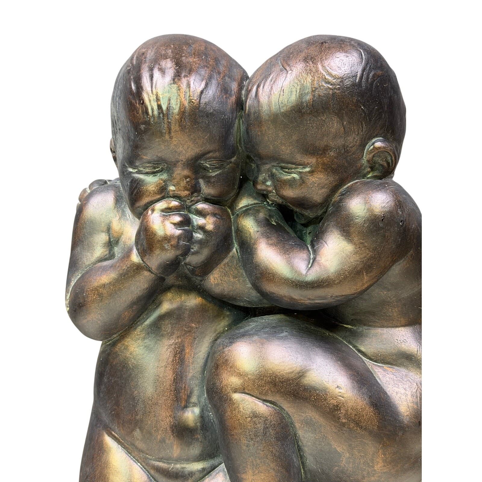 Large Vintage Bronzed Figural Sculpture Embracing Children Cherubs 20.5” - Thumbnail 5